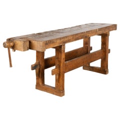 Antique 19th Century Carpenters Workbench Rustic Console Table