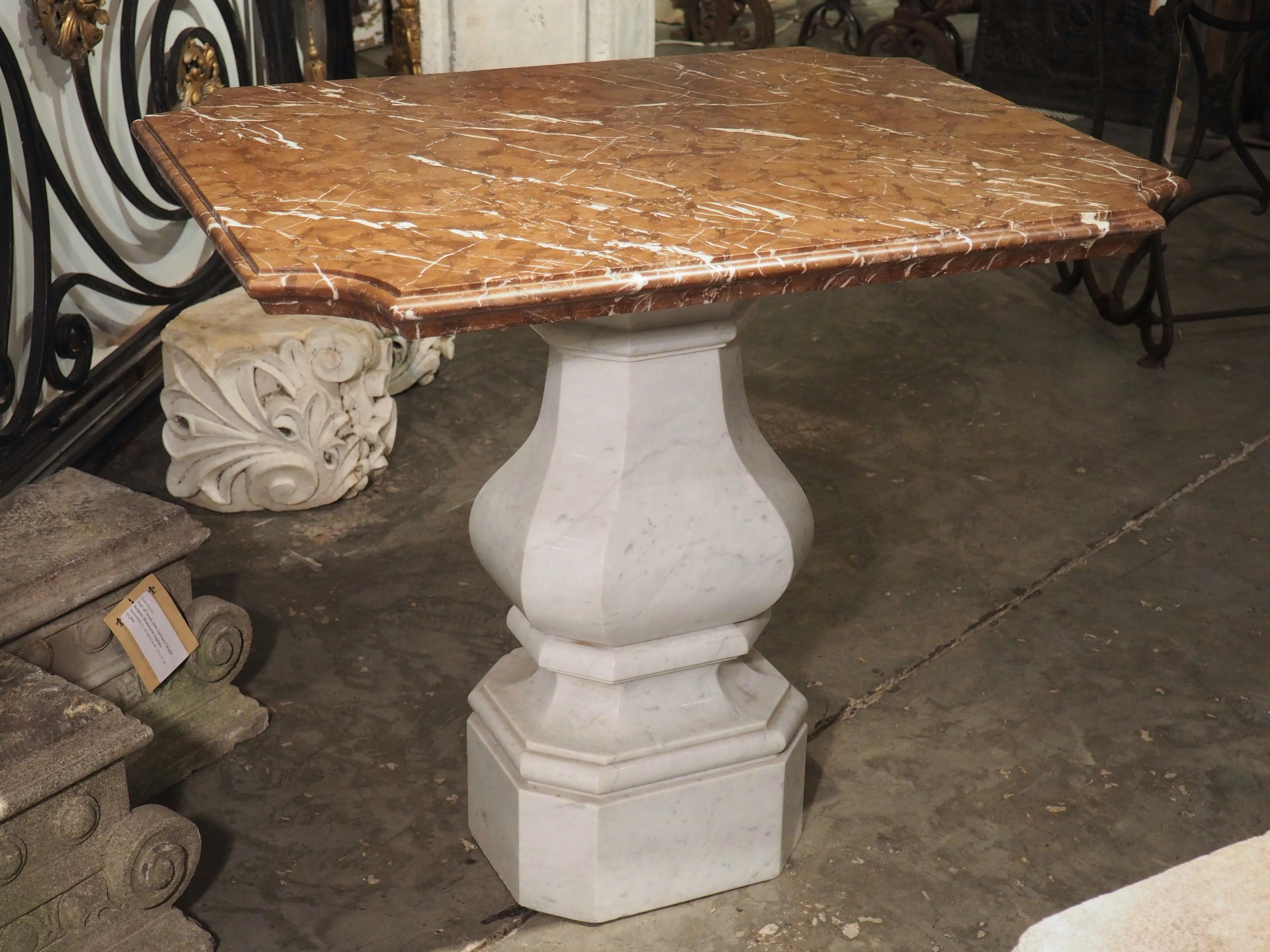 Hand-Carved 19th Century Carrara and Sicilian Marble Table from a Villa in Turin For Sale