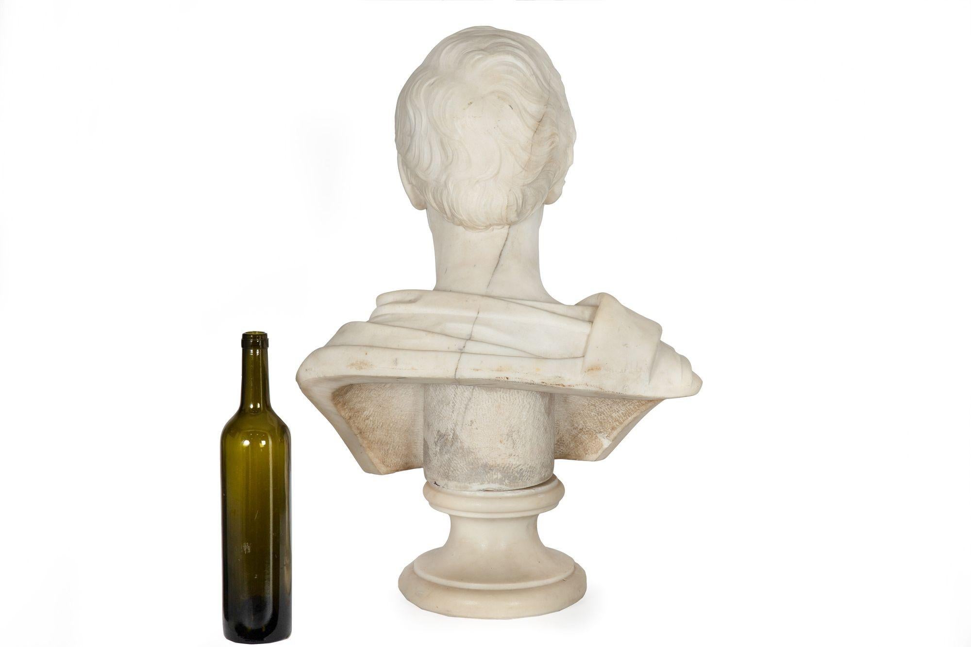 19th Century Carrara Marble Bust Sculpture of Classical Statesman For Sale 2