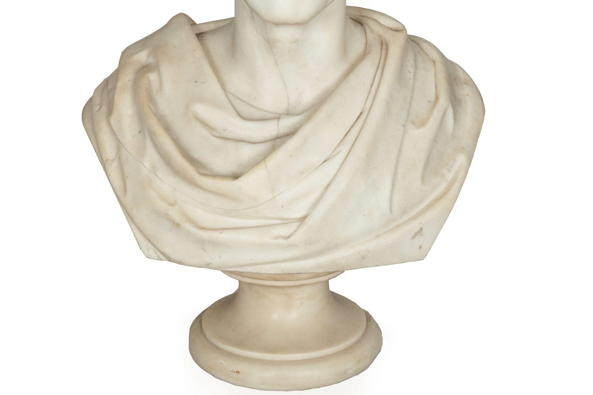 19th Century Carrara Marble Bust Sculpture of Classical Statesman For Sale 4