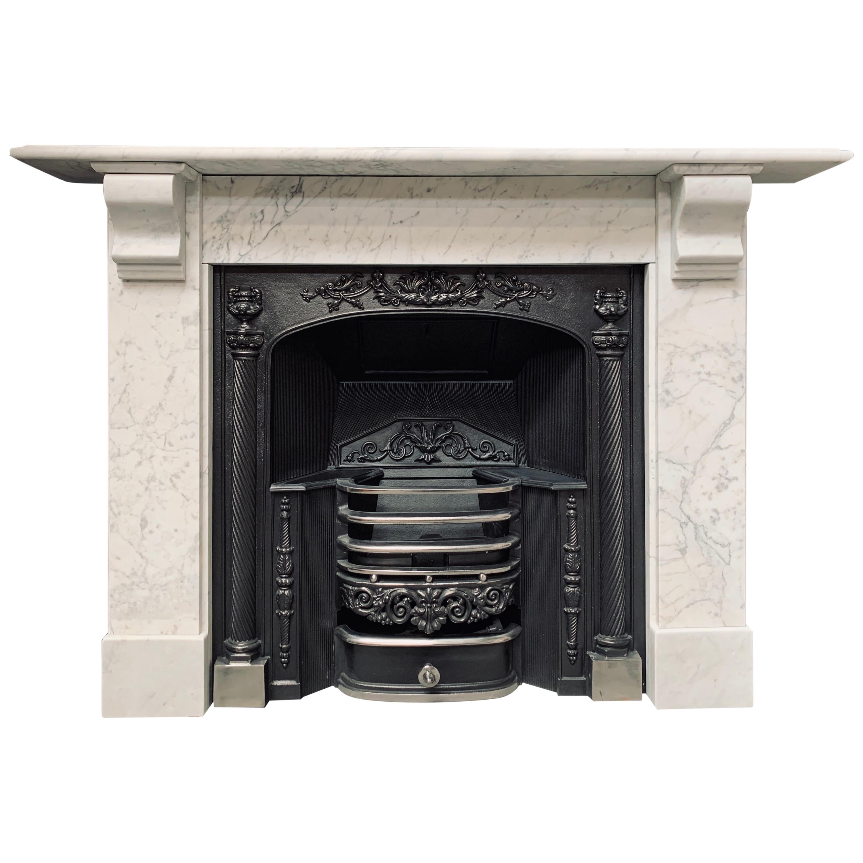 19th Century Carrara Marble Corbel Fireplace Surround