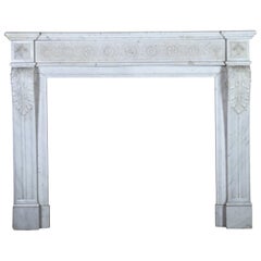 19th Century Carrara Marble Fine Vintage Classic French Fireplace Surround