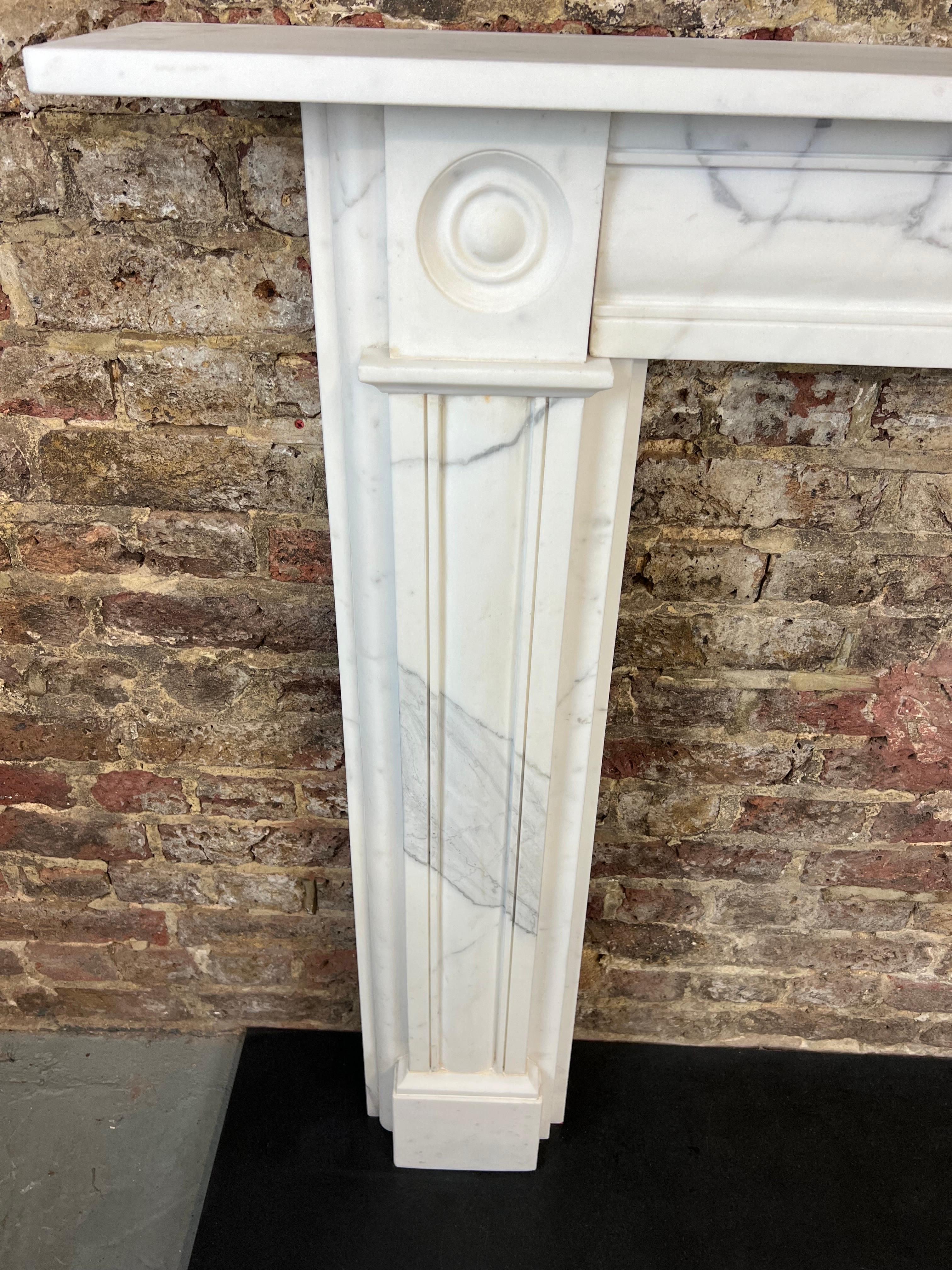 English 19th Century Carrara Marble Fireplace Mantlepiece. For Sale