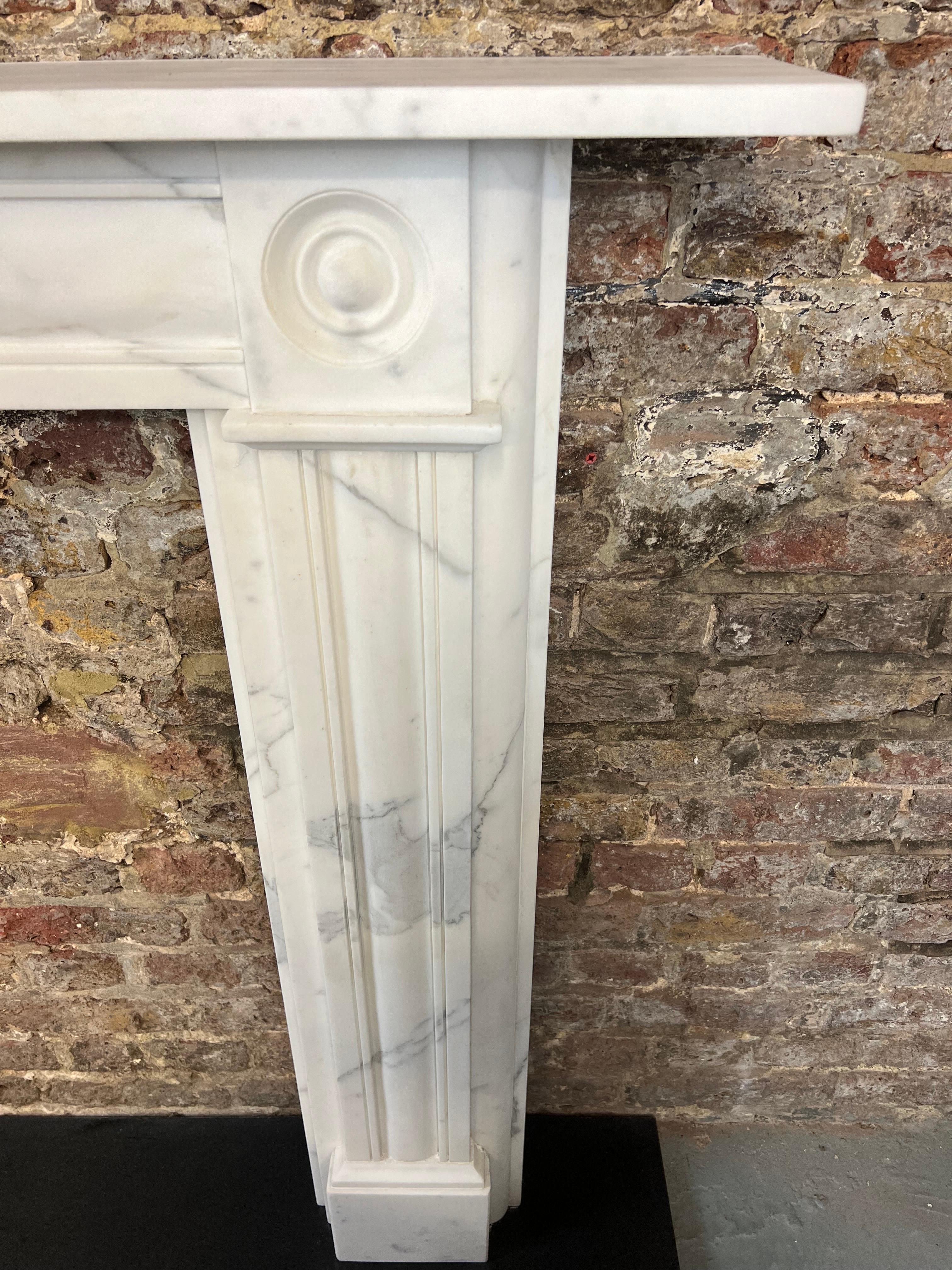 Hand-Carved 19th Century Carrara Marble Fireplace Mantlepiece. For Sale