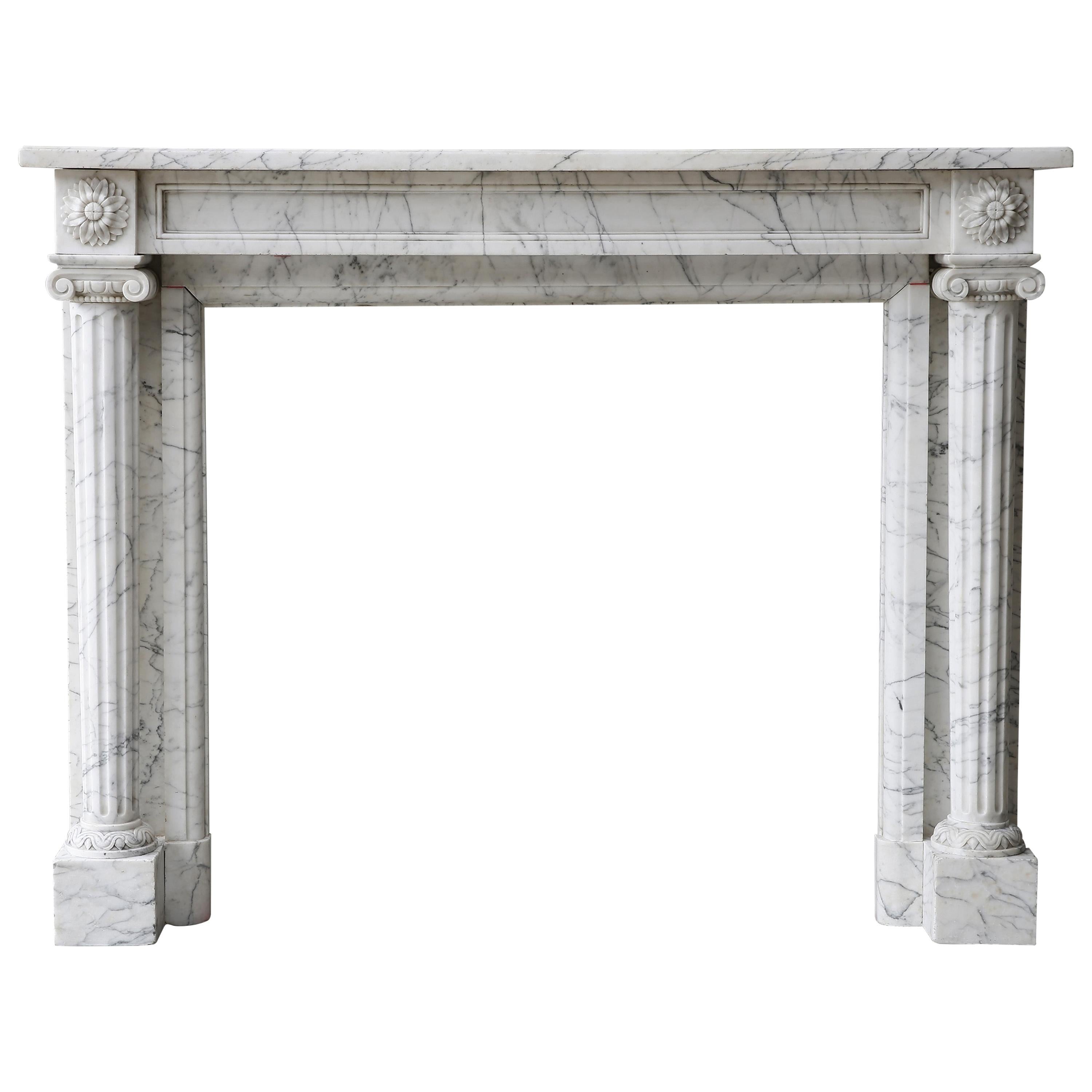 19th Century Carrara Marble Fireplace of Louis XVI For Sale