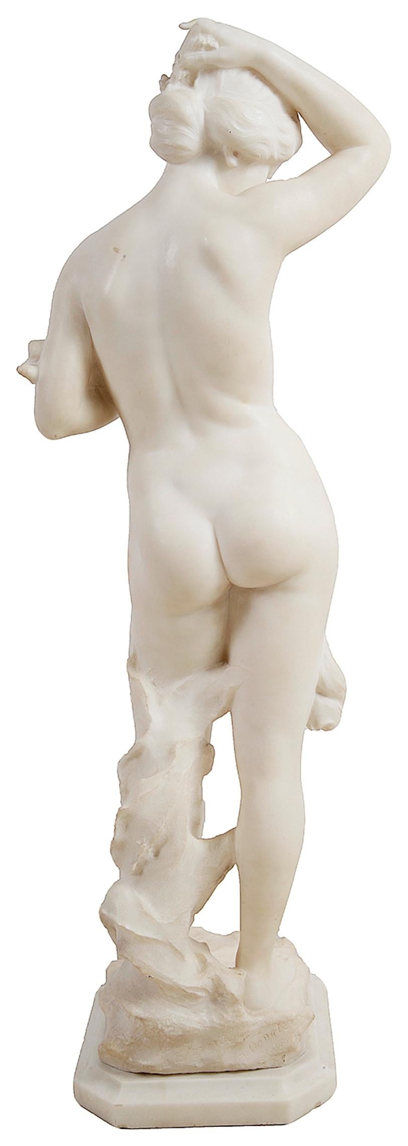 Romantic 19th Century Carrera Marble Statue of a Nymph, 'Bazzanti'