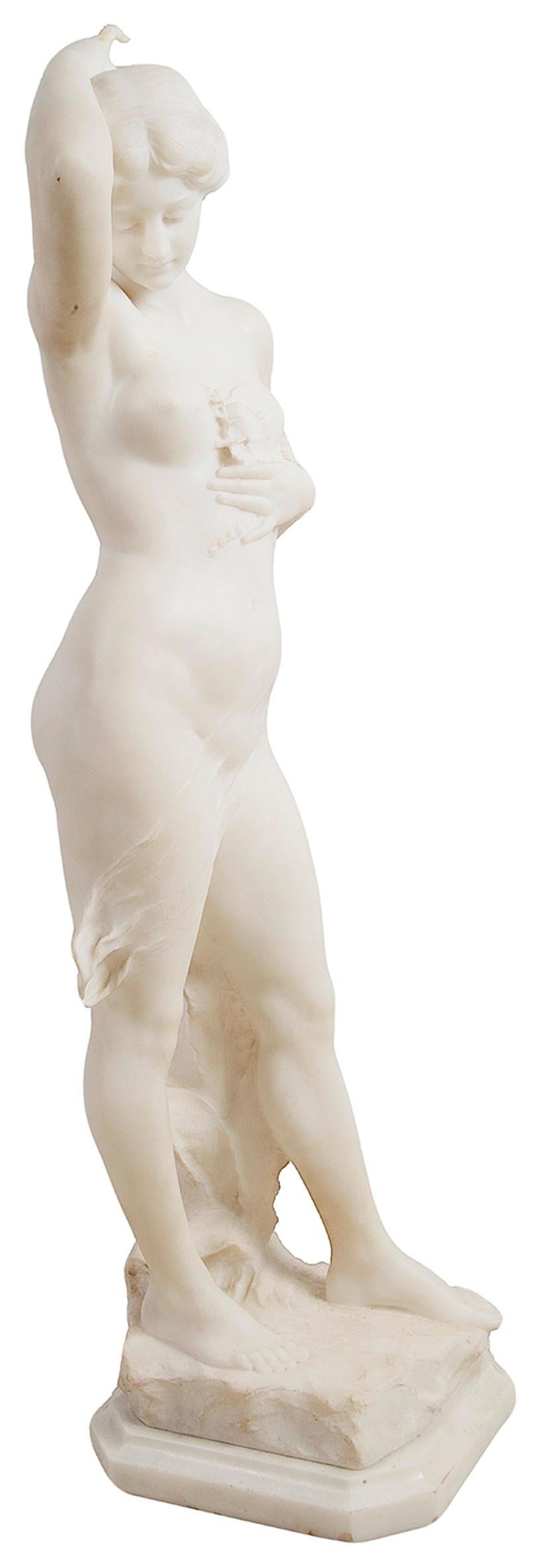 Italian 19th Century Carrera Marble Statue of a Nymph, 'Bazzanti'
