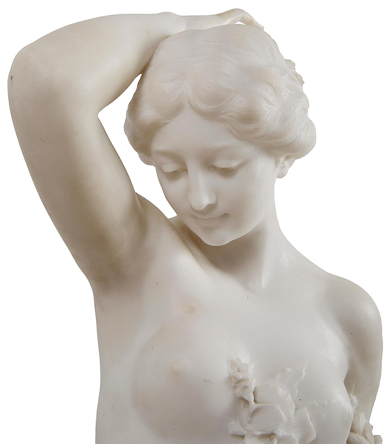 Hand-Carved 19th Century Carrera Marble Statue of a Nymph, 'Bazzanti'