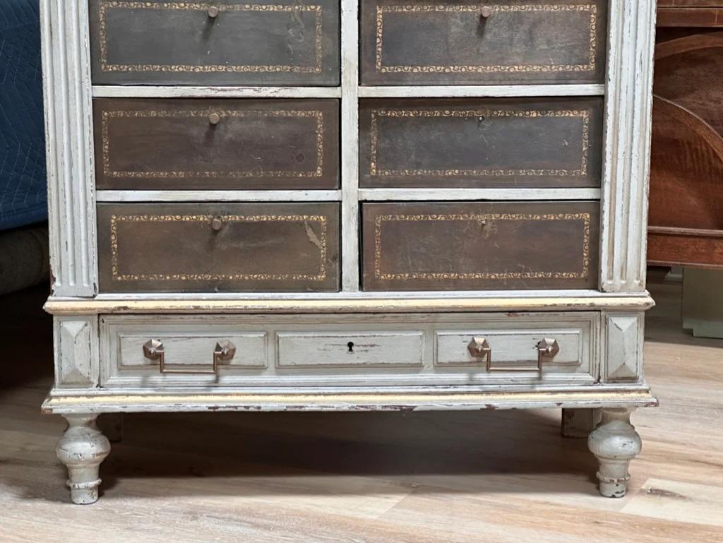 French 19th Century Cartonnier file cabinet with tooled leather drawers