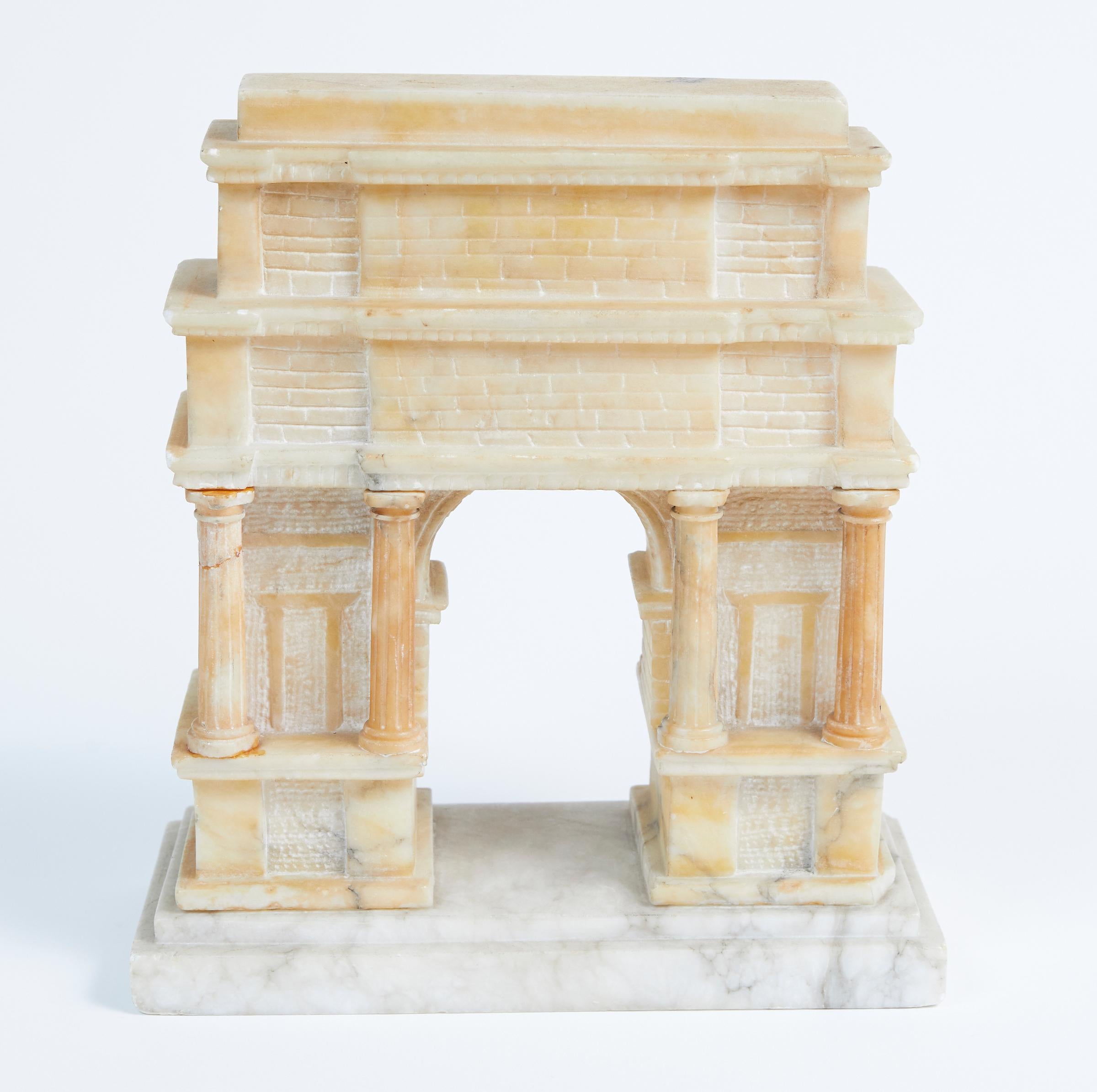 19th century carved alabaster Grand Tour model of Titus arch in Rome.