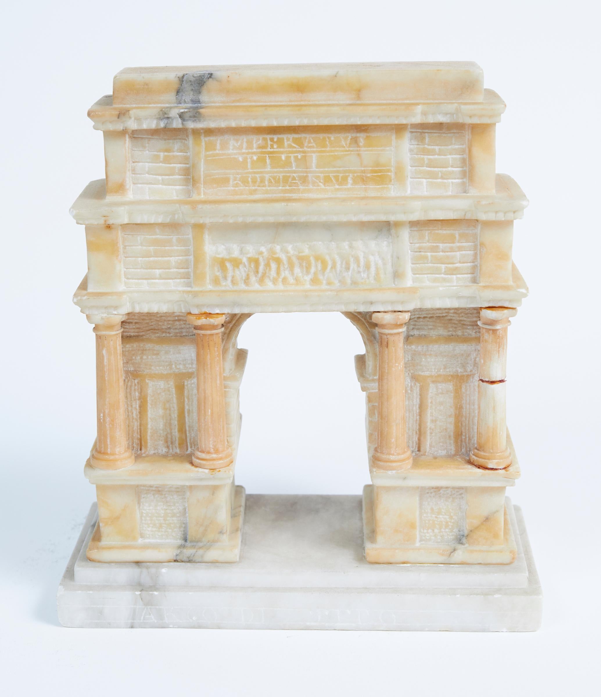 Late 19th Century 19th Century Carved Alabaster Grand Tour Model of Titus Arch in Rome