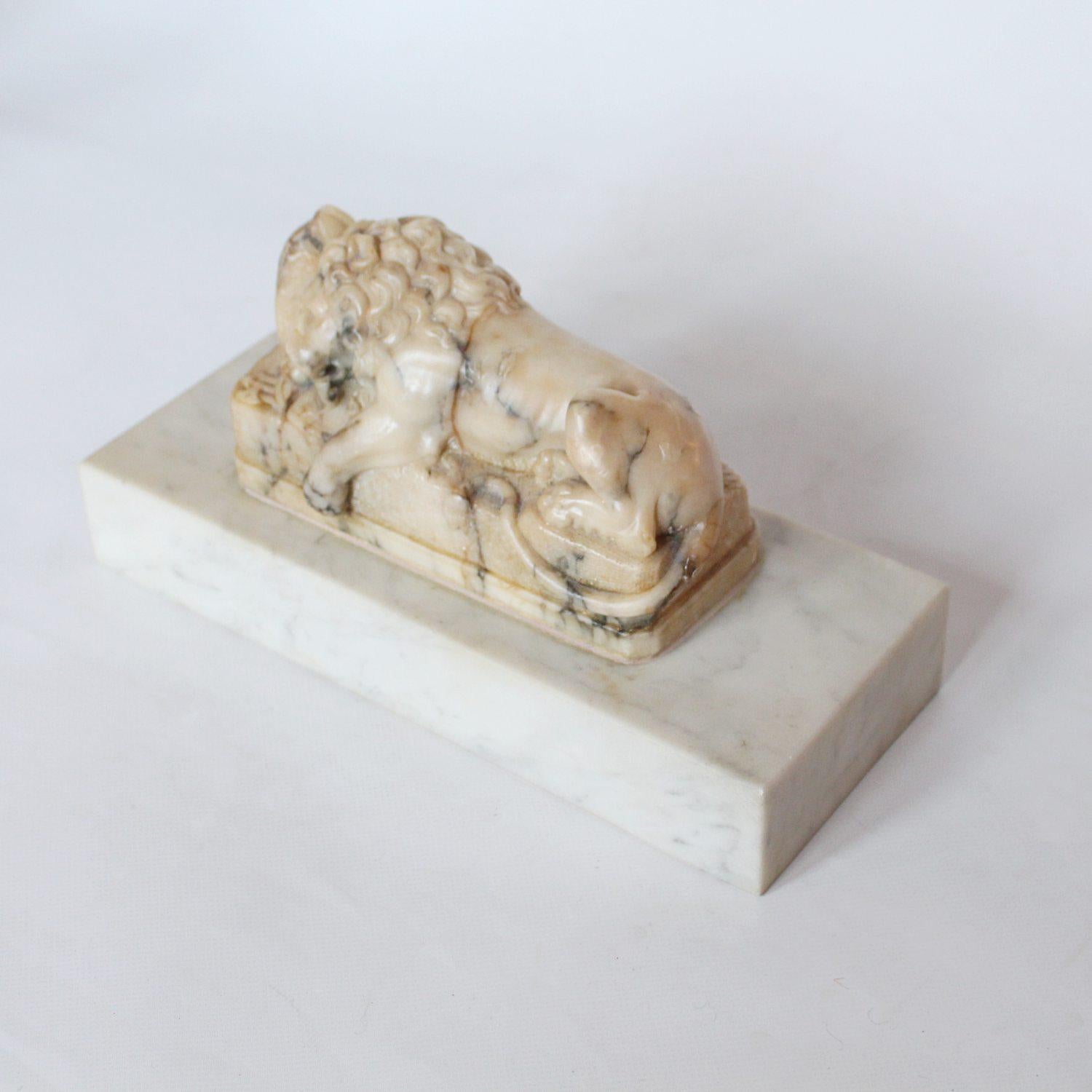 Neoclassical Revival 19th Century Carved Alabaster Lion