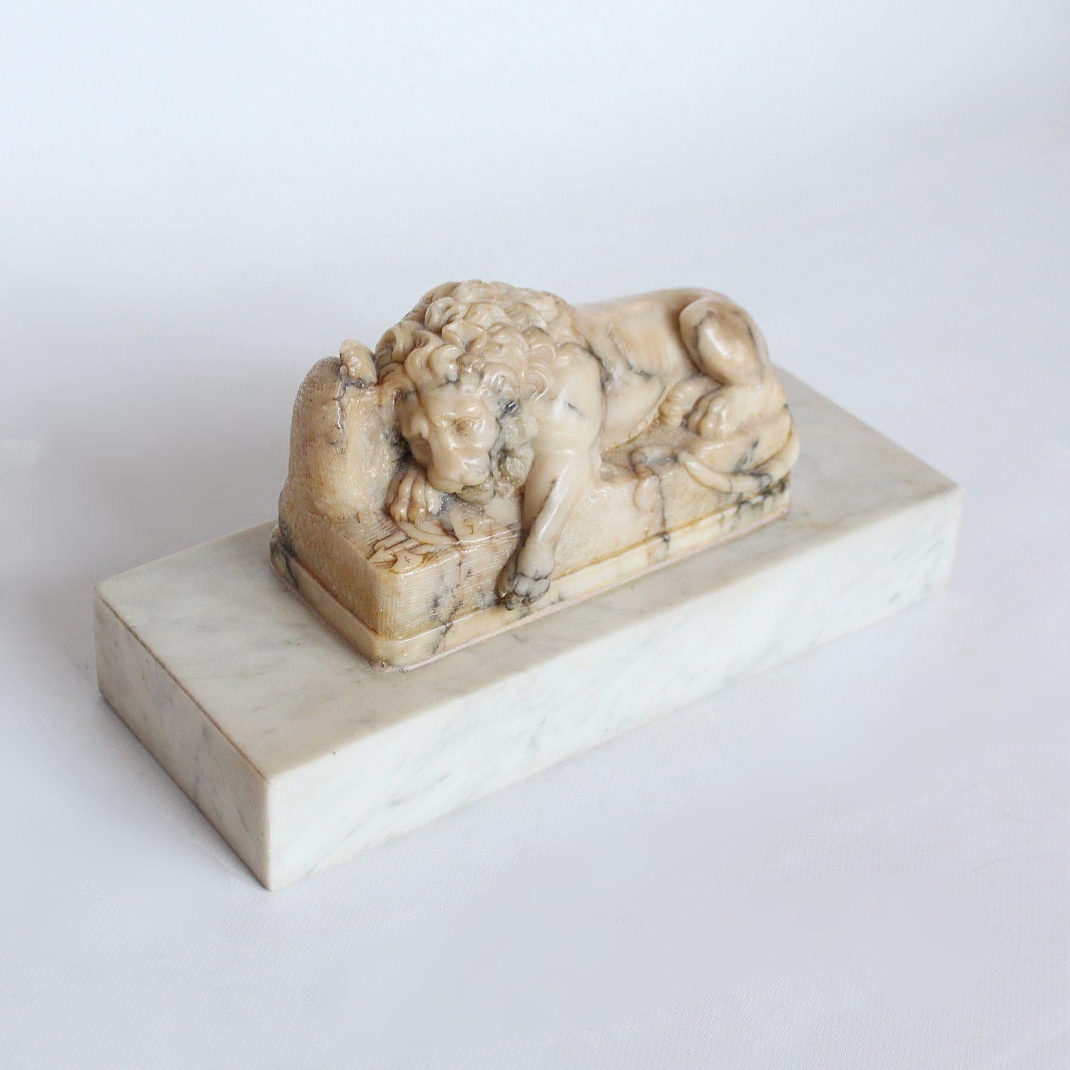 Hand-Carved 19th Century Carved Alabaster Lion