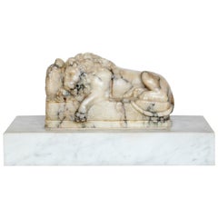 19th Century Carved Alabaster Lion