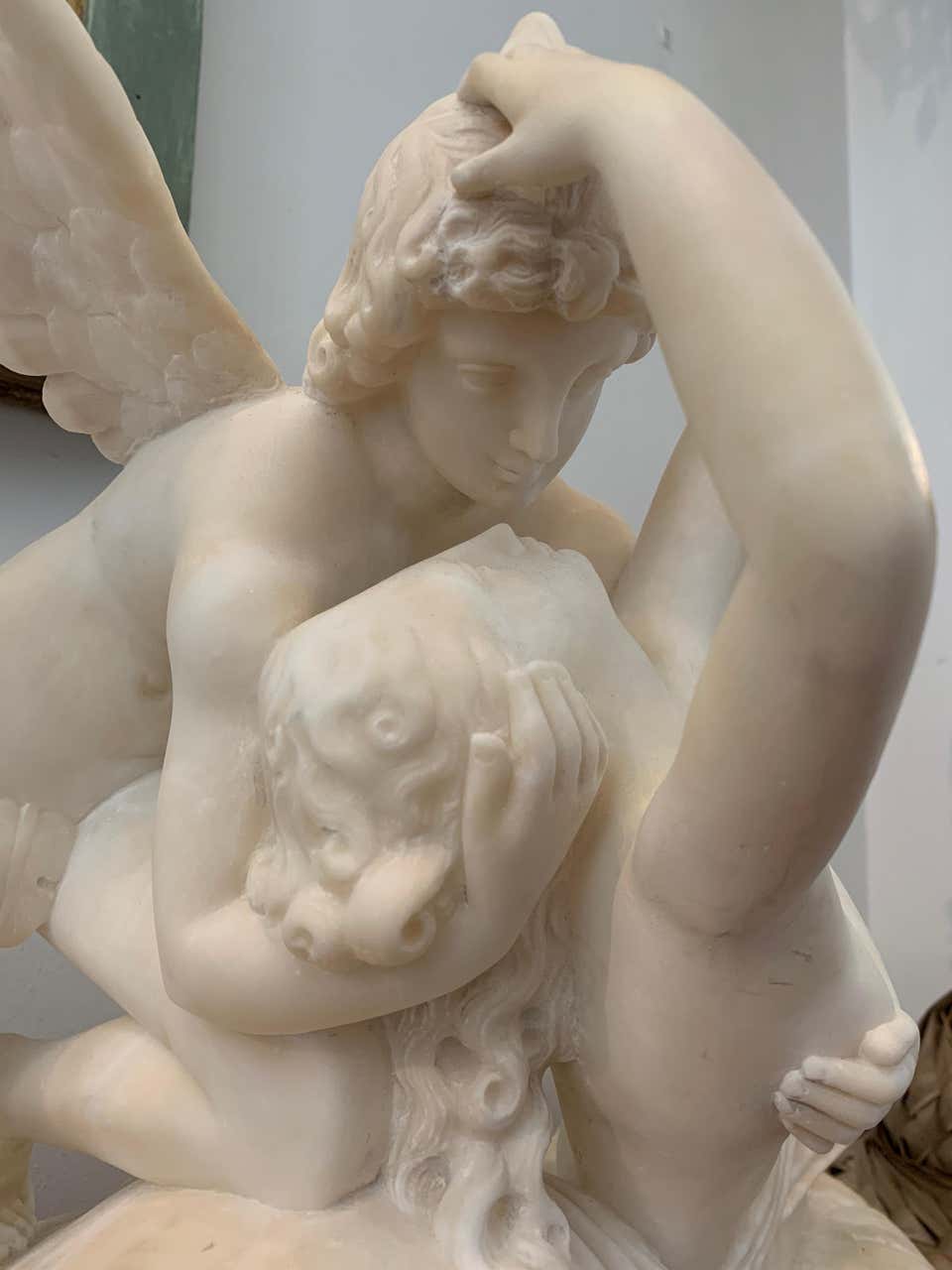 Italian 19th Century Carved Alabaster Sculpture of Cupid and Psyche For Sale