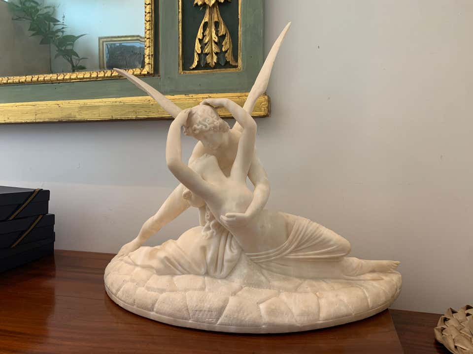 19th Century Carved Alabaster Sculpture of Cupid and Psyche In Good Condition For Sale In Essex, MA