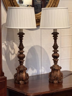19th Century Carved Altar Stick Table Lamps