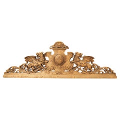 Antique 19th Century Carved and Bleached French Oak Pediment with Central Cartouche and