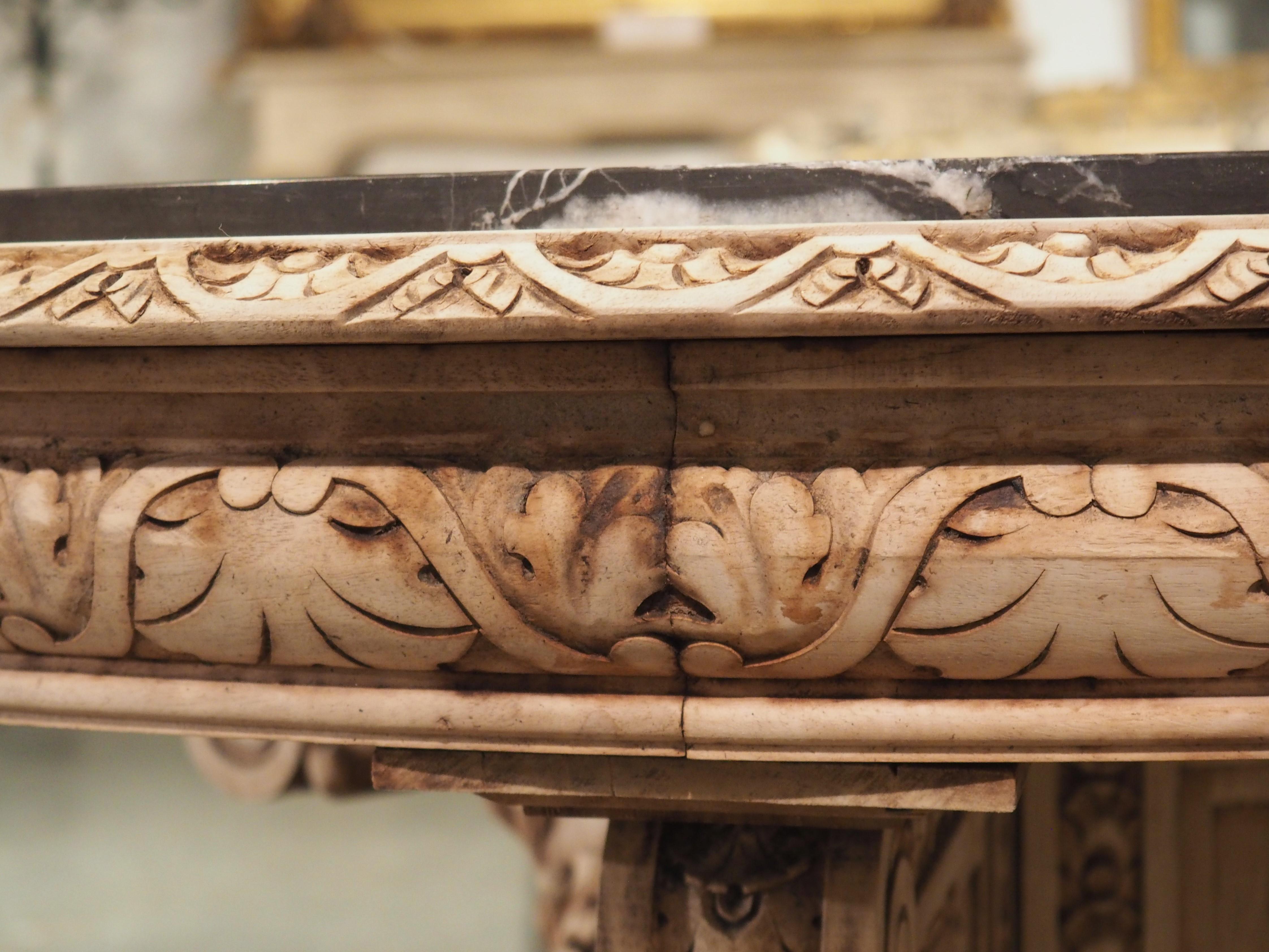 19th Century Carved and Bleached Italian Center Table with Black Marble 9