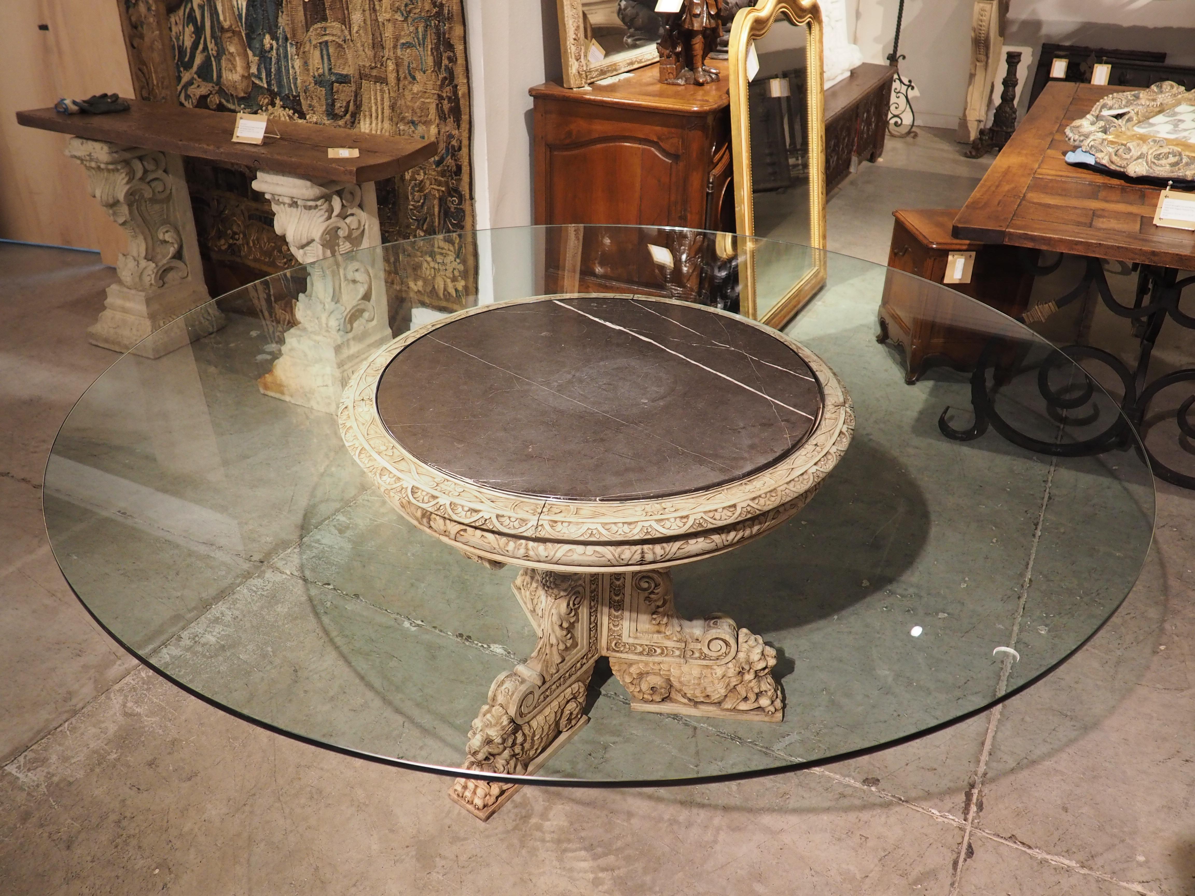 19th Century Carved and Bleached Italian Center Table with Black Marble 12