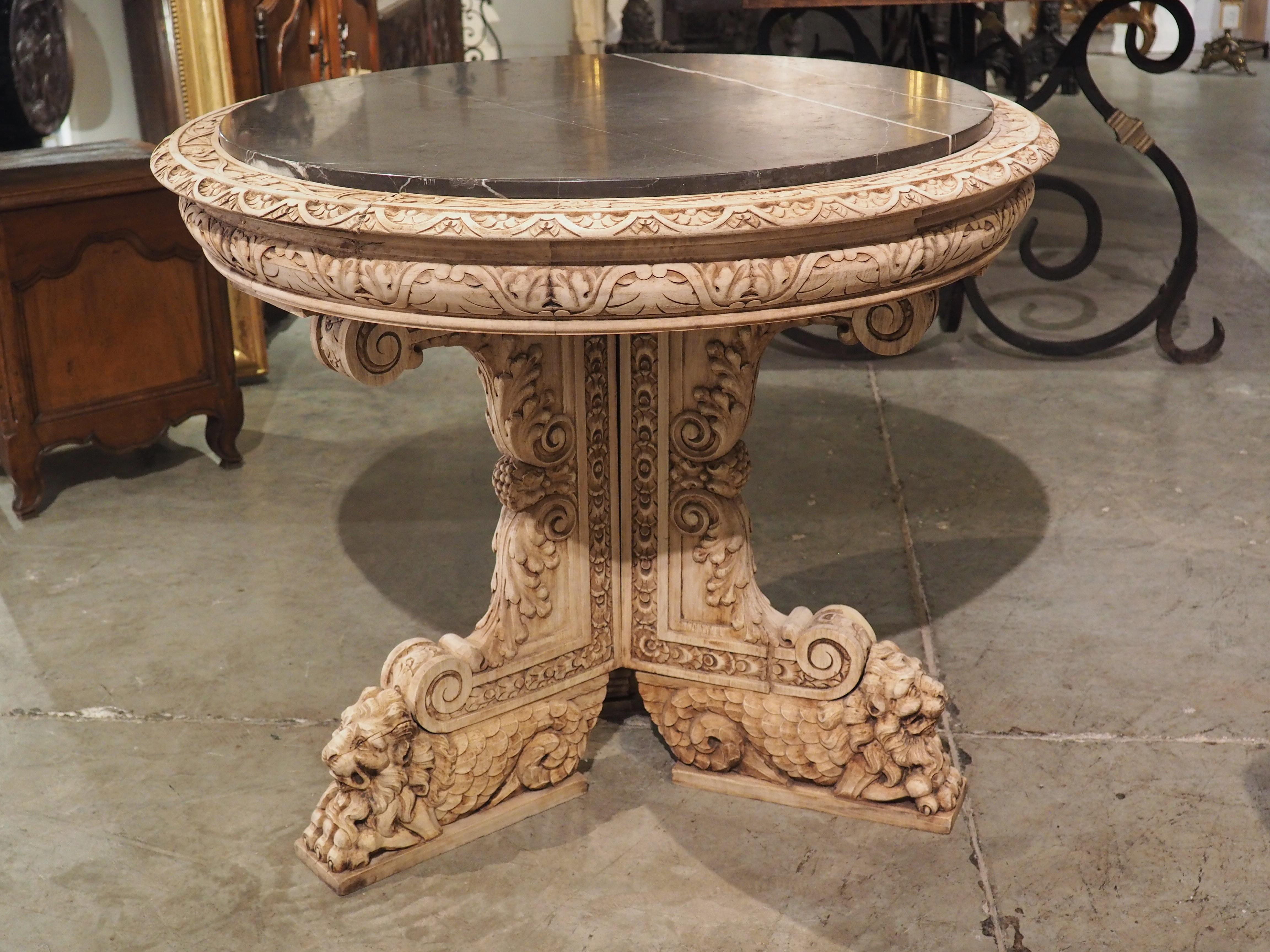 19th Century Carved and Bleached Italian Center Table with Black Marble 15