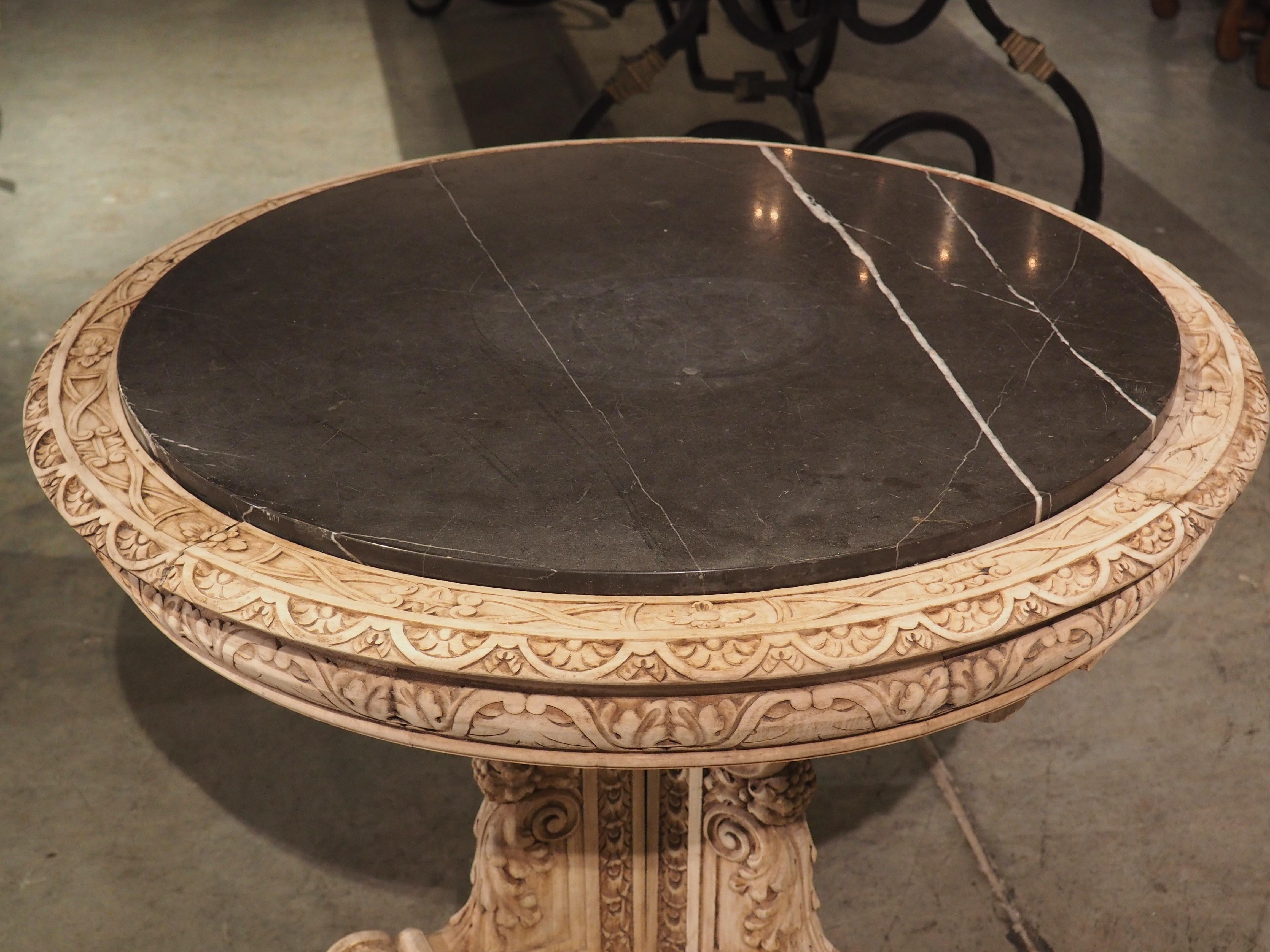 19th Century Carved and Bleached Italian Center Table with Black Marble 2
