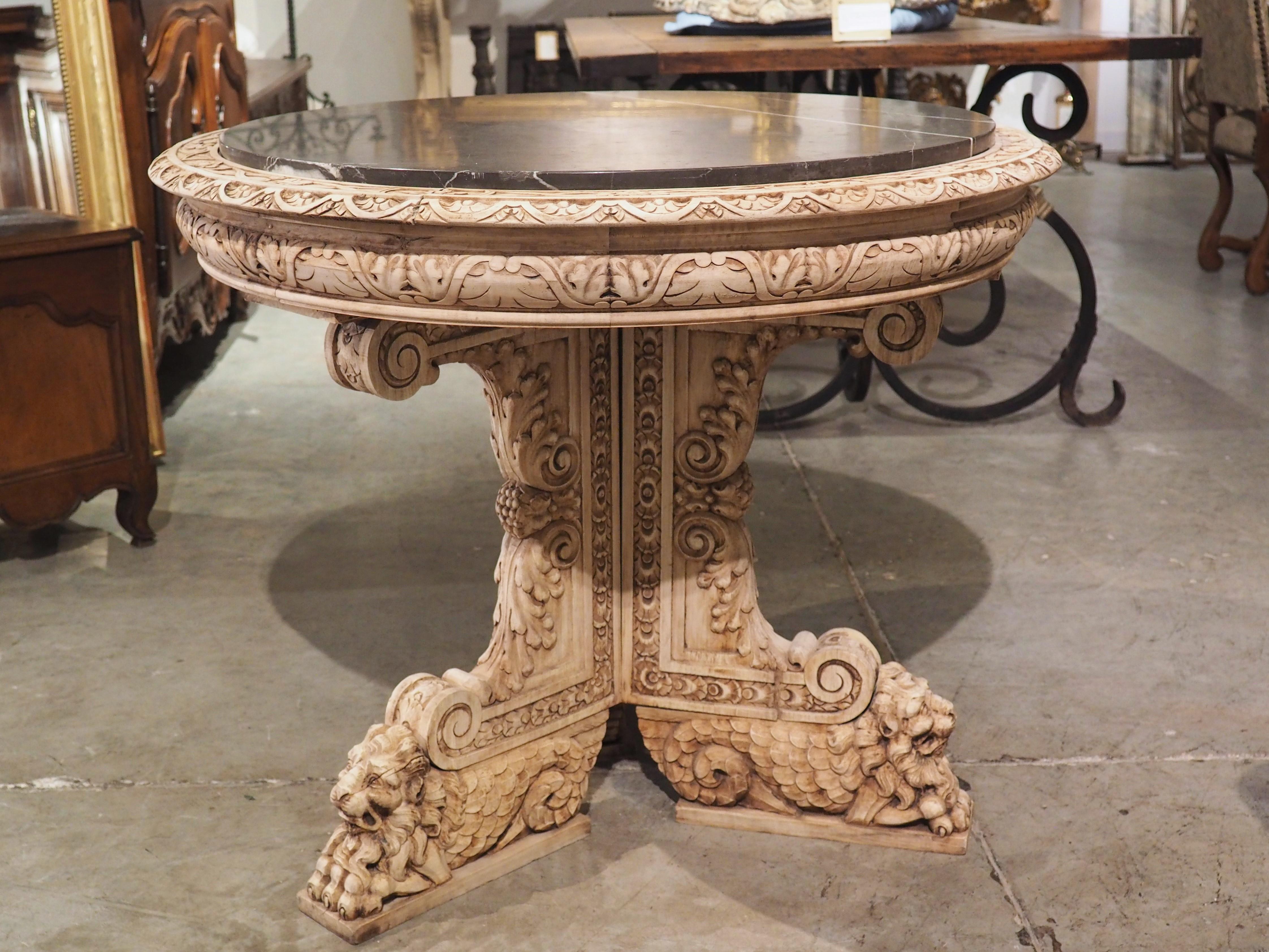 19th Century Carved and Bleached Italian Center Table with Black Marble 5