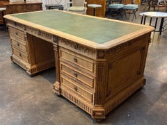 19th Century Carved and Bleached Library Desk with Leather Top