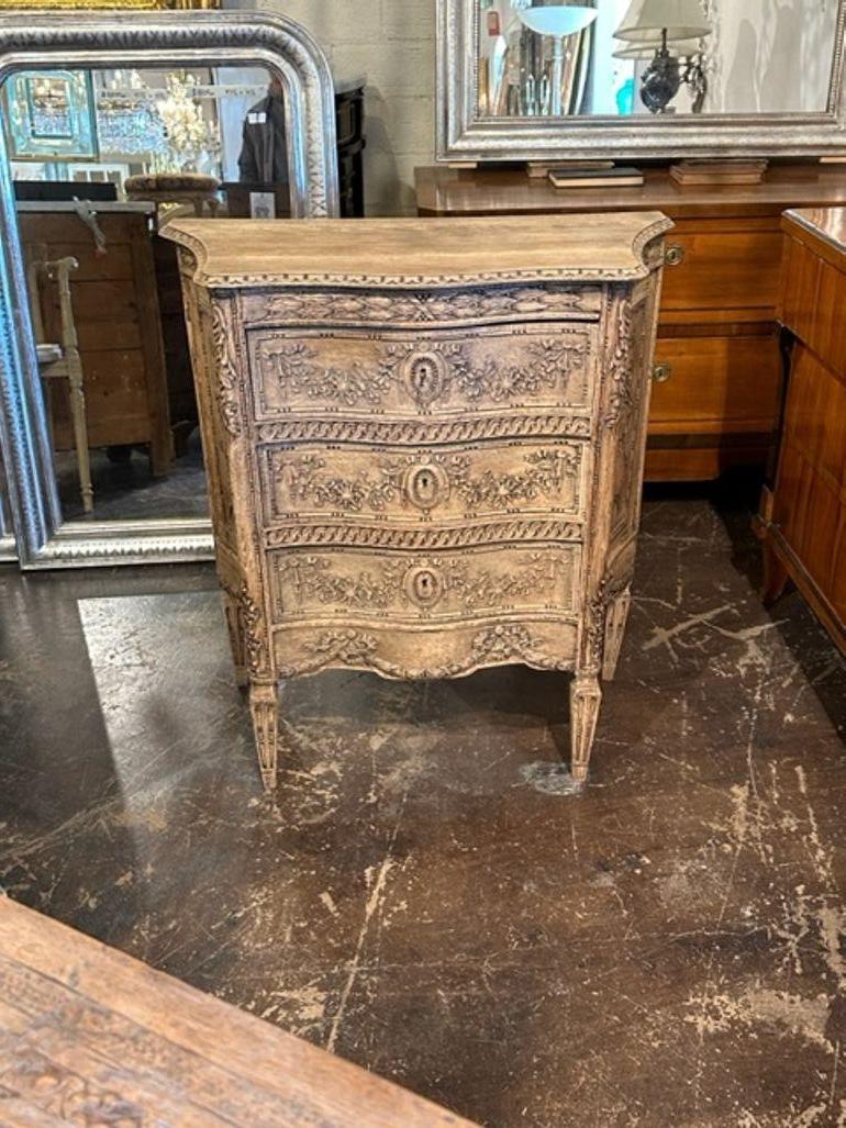 Very fine 19th century French carved and bleached tall oak chest. This piece has exceptional carving. Makes a beautiful statement!!