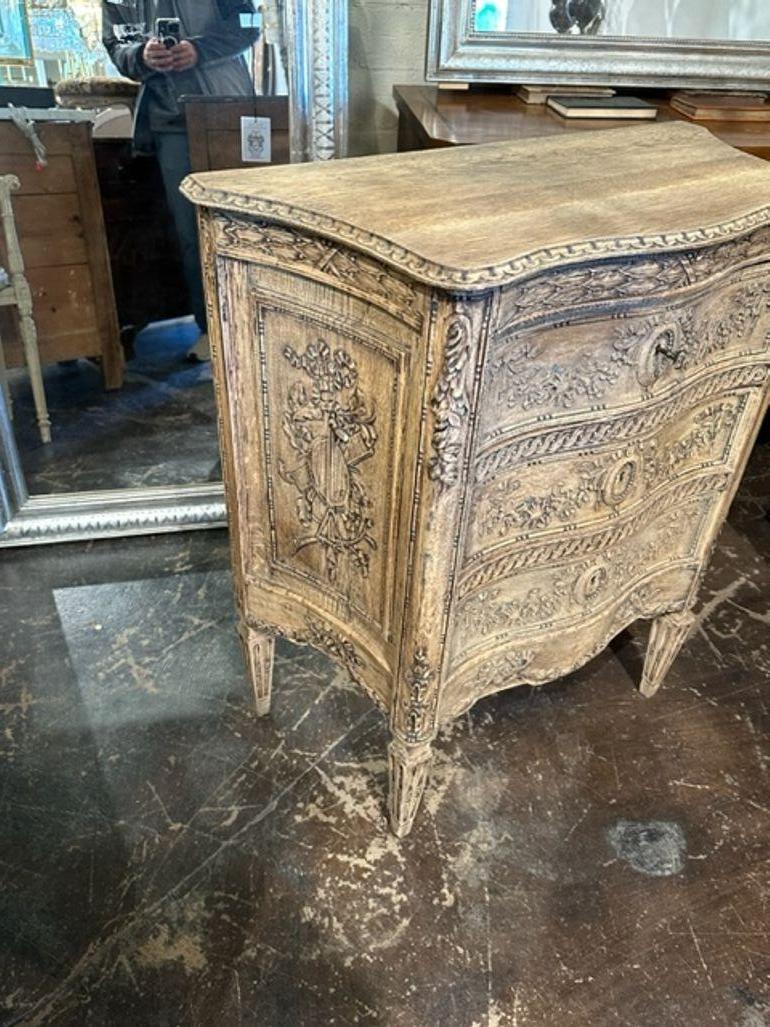 19th Century Carved and Bleached Tall Oak Chest For Sale 1