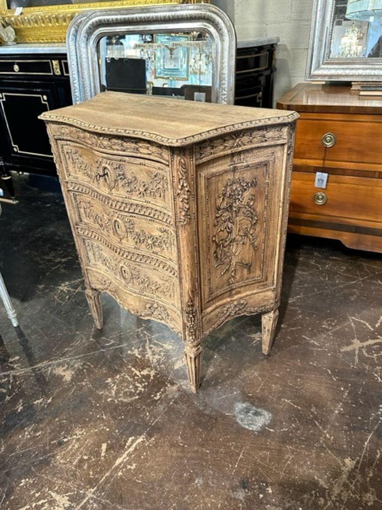 19th Century Carved and Bleached Tall Oak Chest For Sale 2