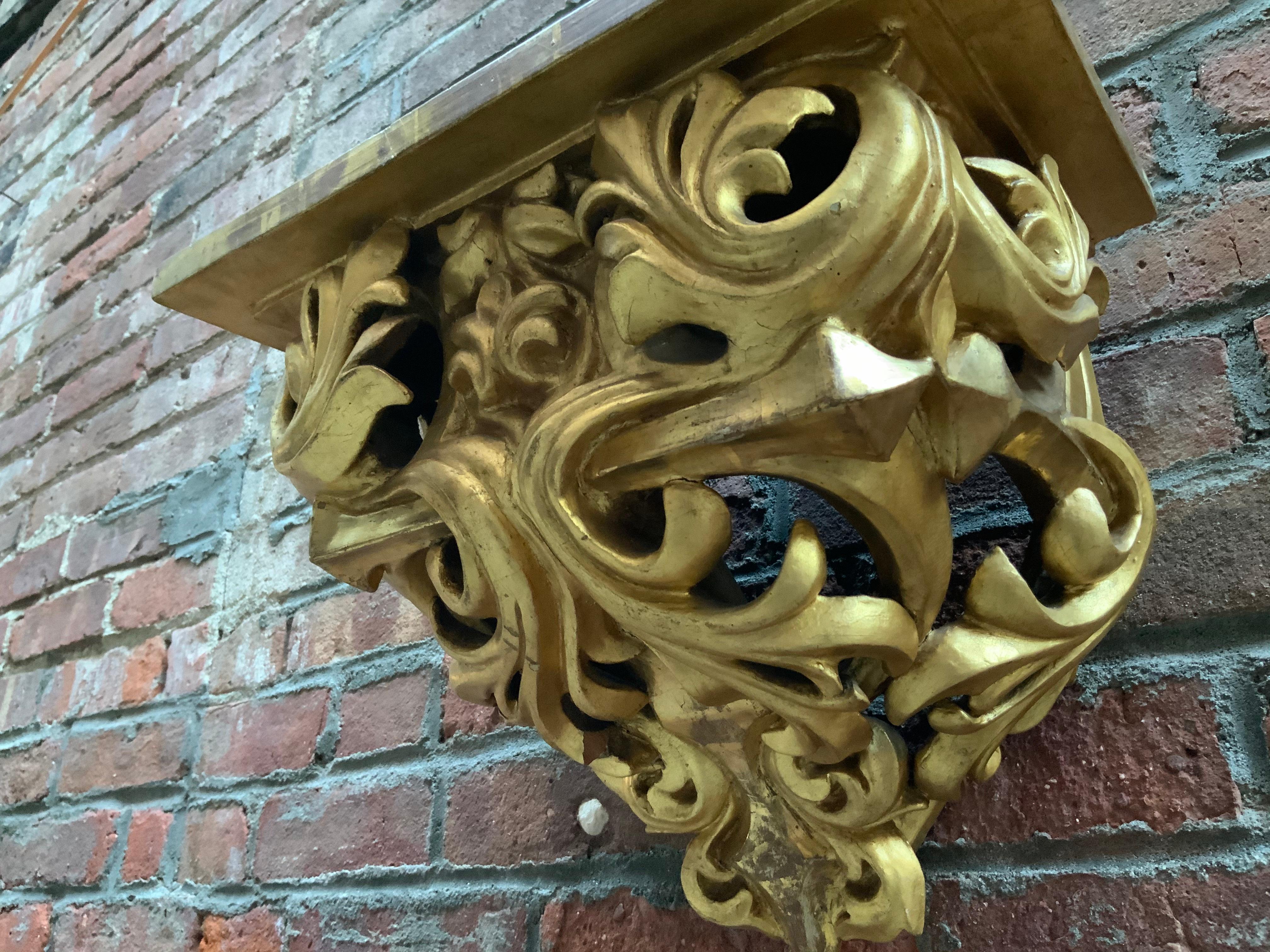 Wood 19th Century Carved and Gilded Italian Shelf