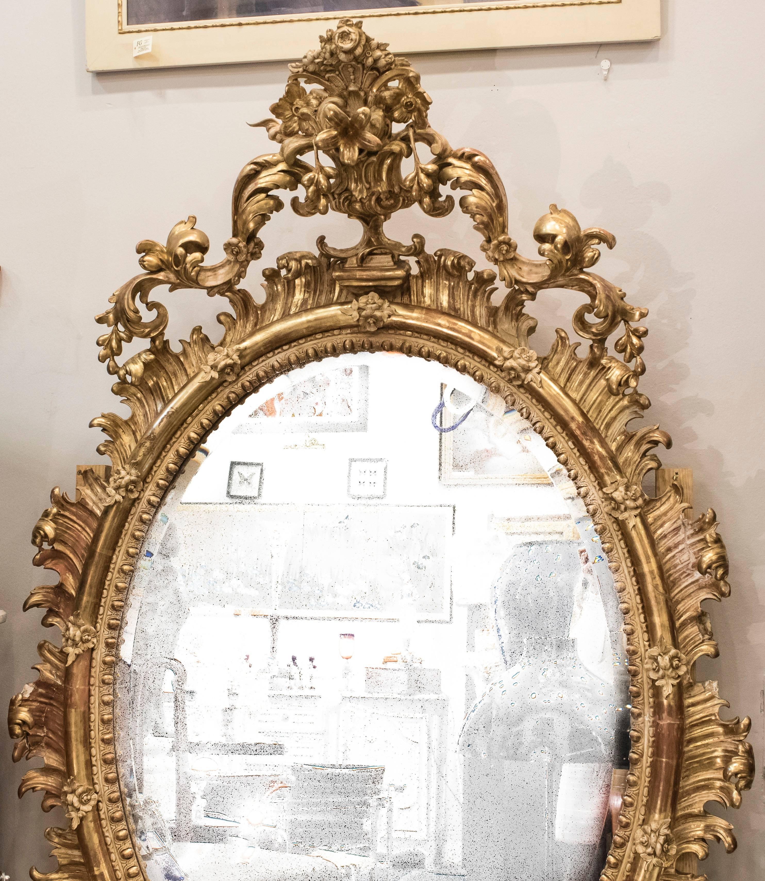 19th Century Carved and Gilded Wood French Mirror with Flowers and Fruits 2