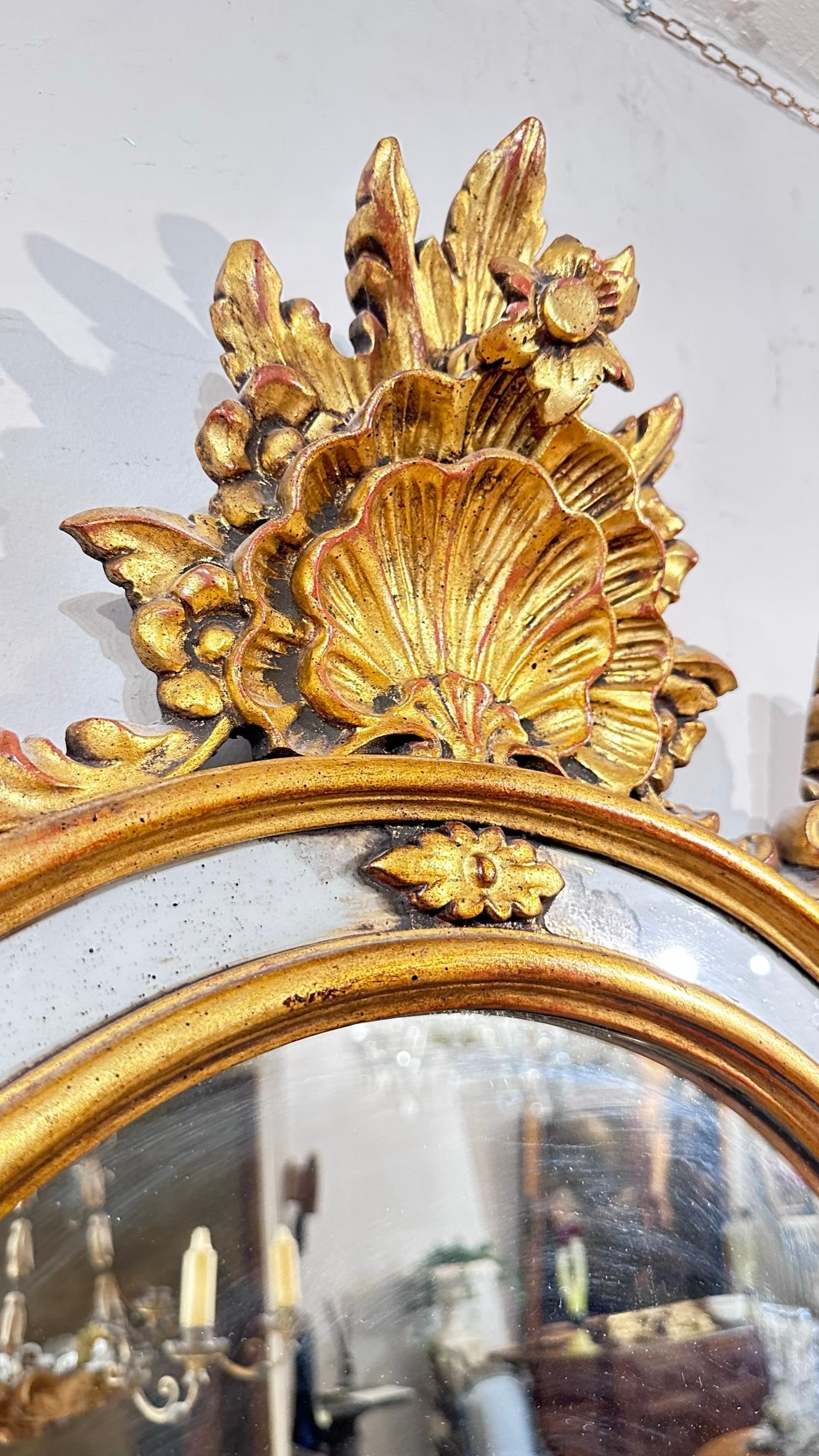 Mercury Glass 19th Century Carved and Gilded Wood Mirror  For Sale