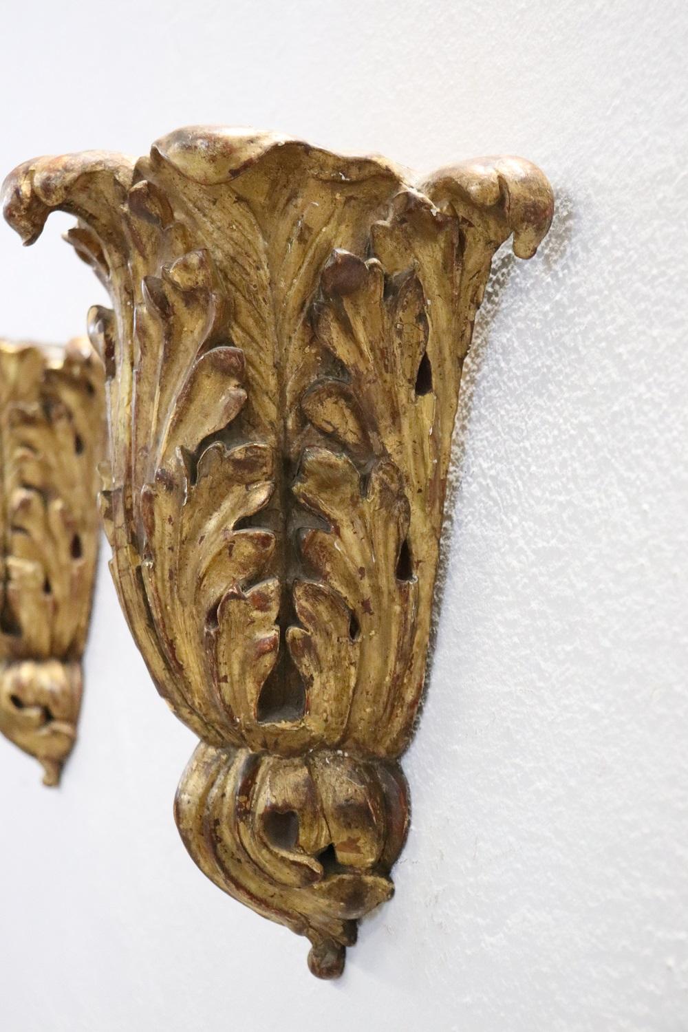 Mid-19th Century 19th Century Carved and Gilded Wood Pair of Antique Friezes For Sale