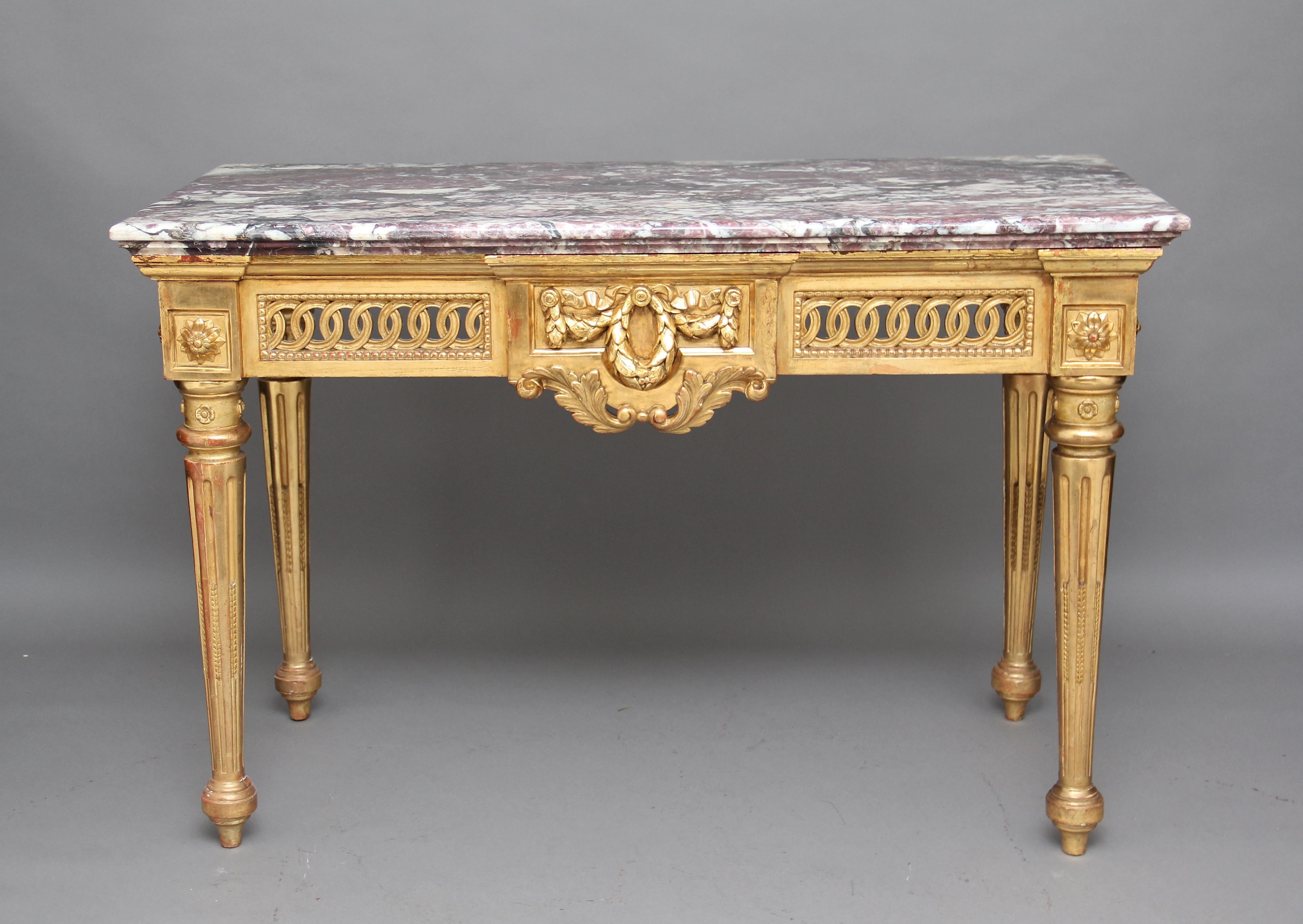 19th Century Carved and Gilt Marble Top Console Table 5