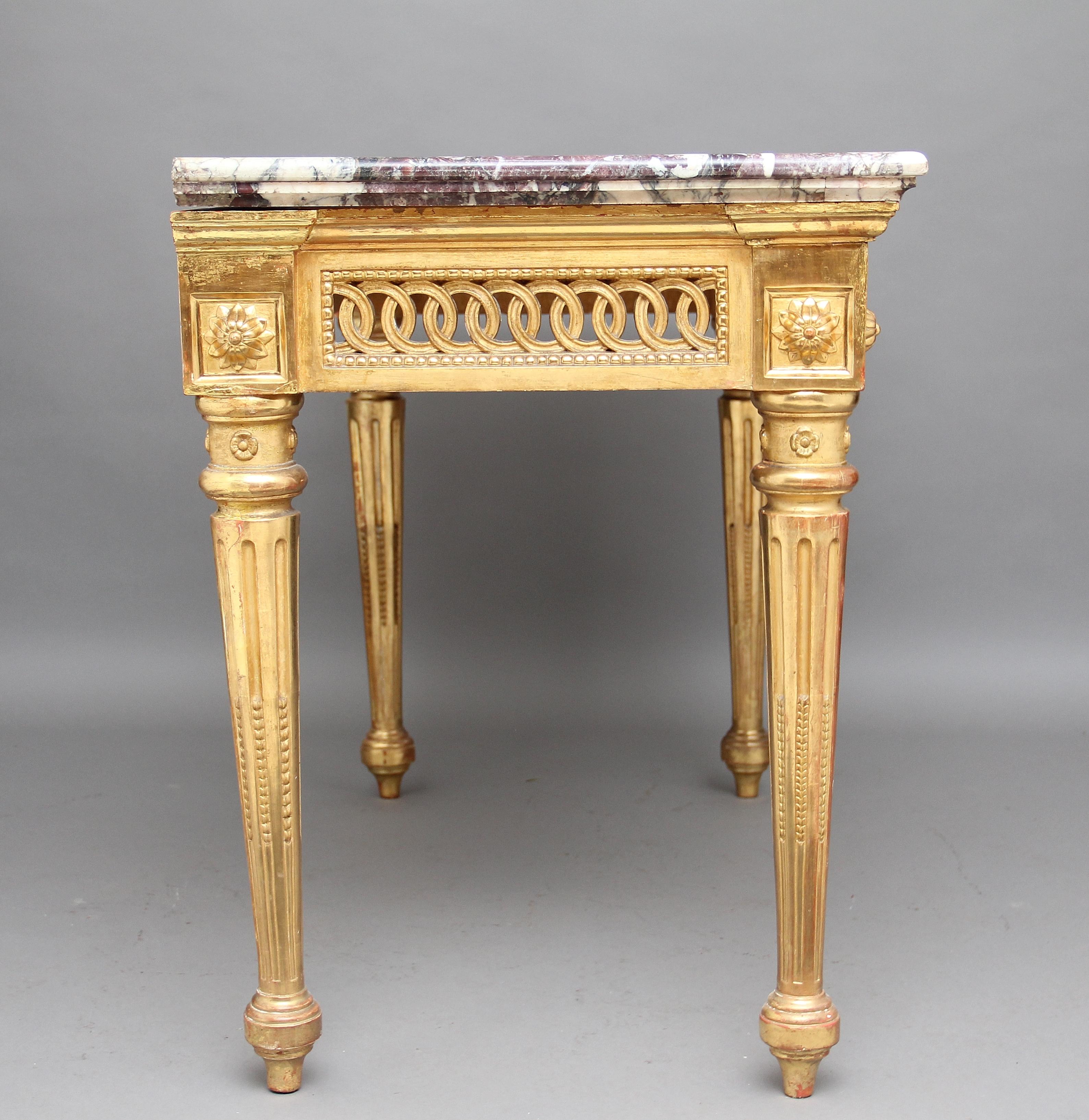 French 19th Century Carved and Gilt Marble Top Console Table