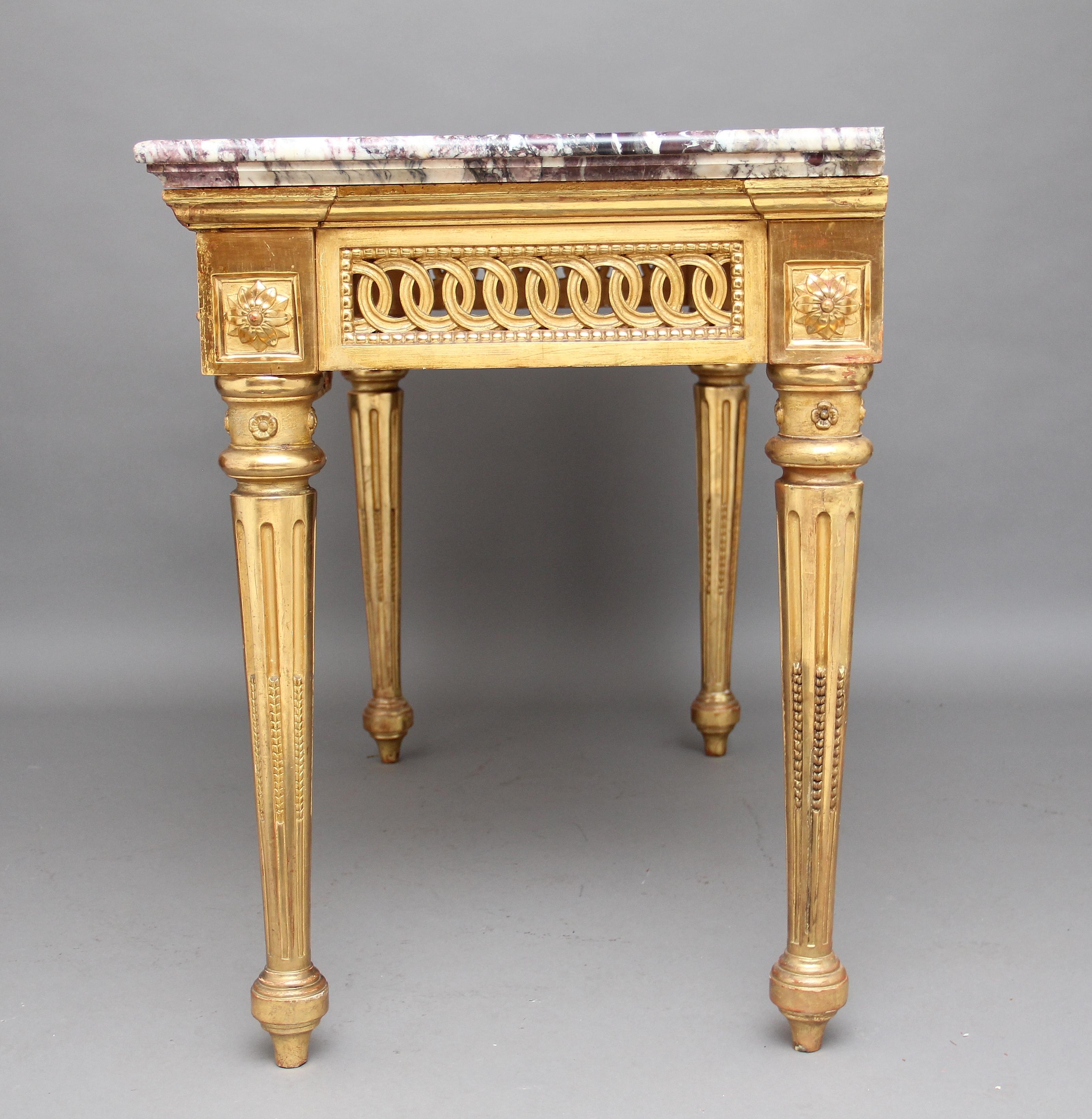 Late 19th Century 19th Century Carved and Gilt Marble Top Console Table