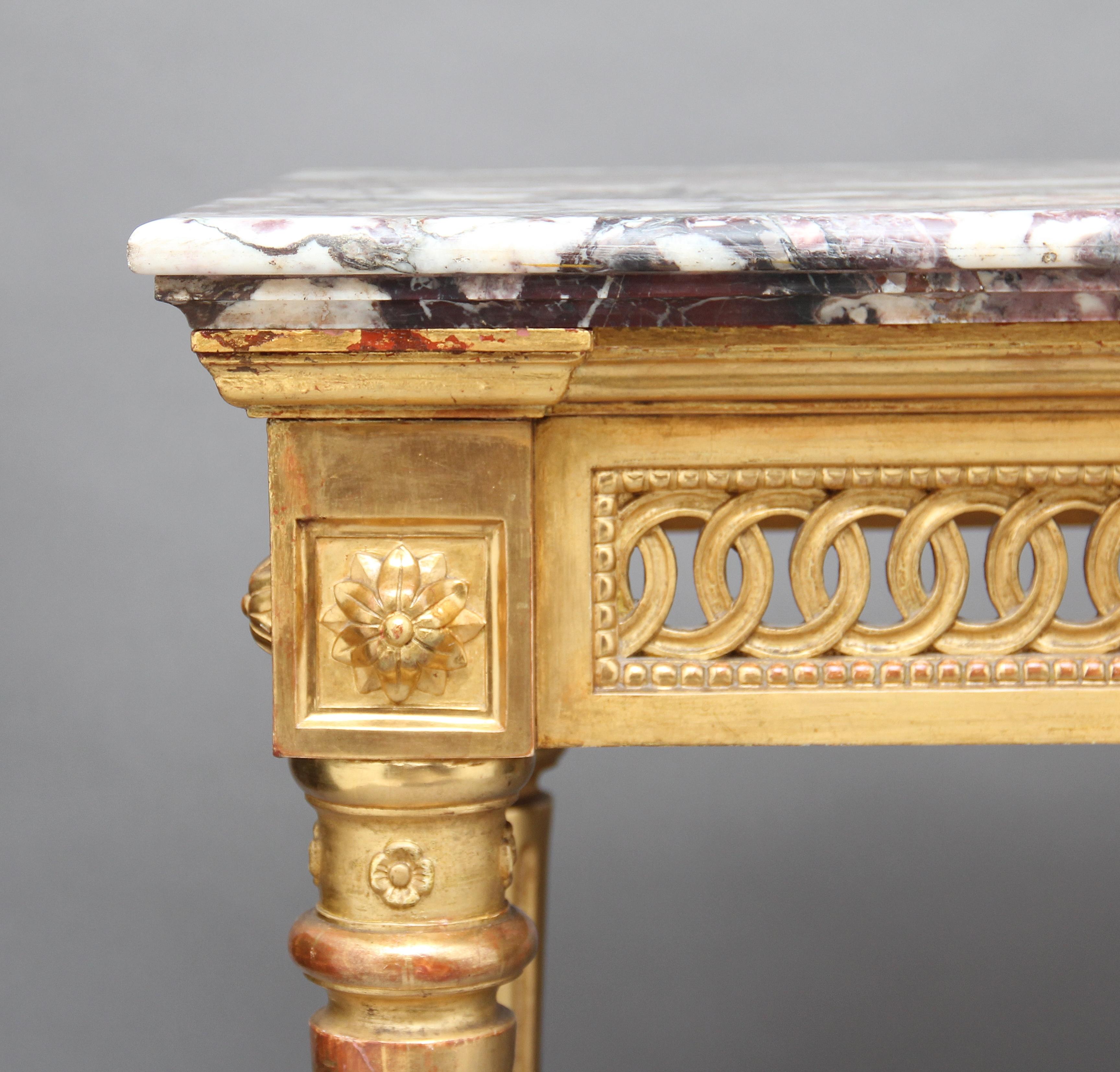 19th Century Carved and Gilt Marble Top Console Table 1