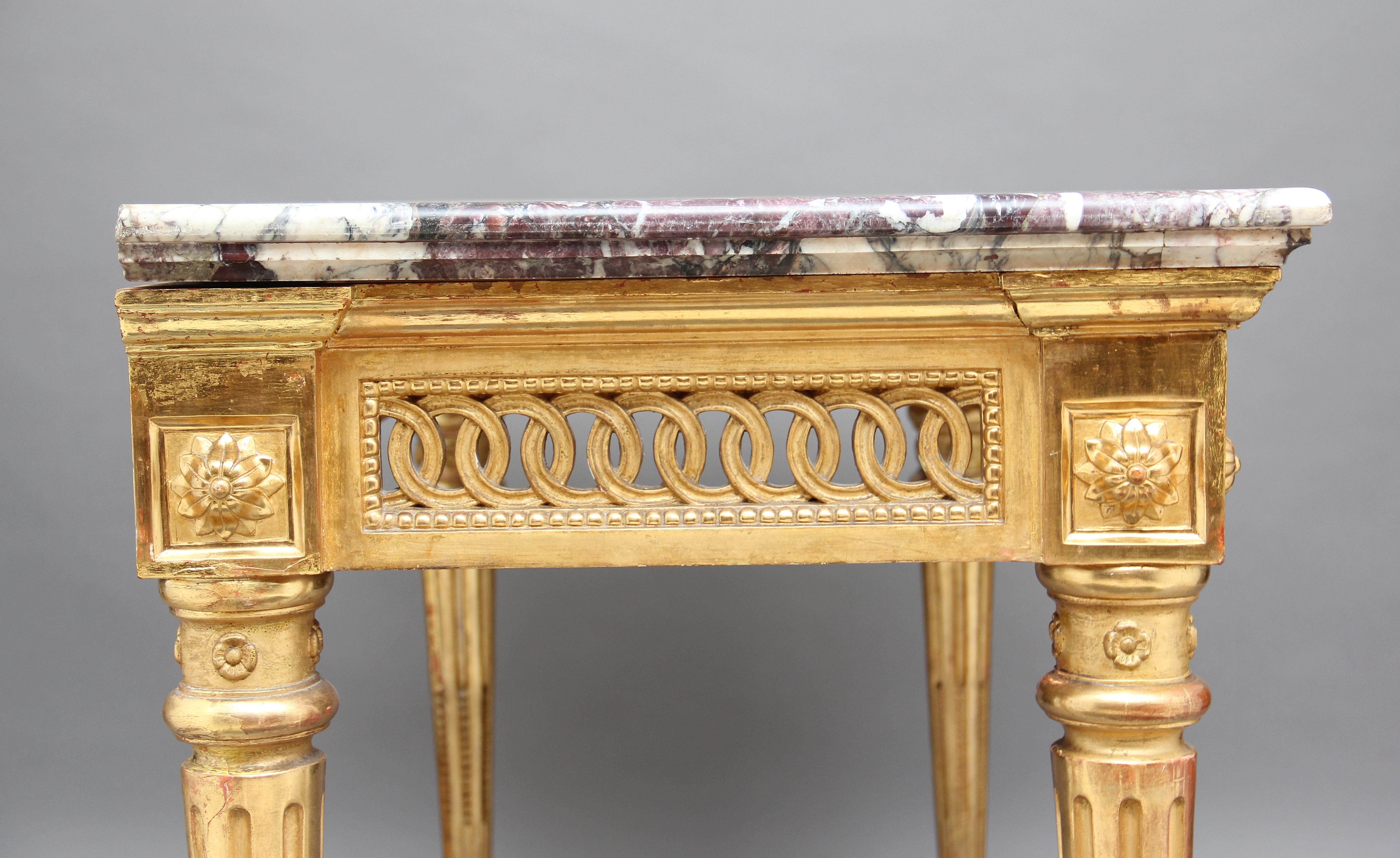 19th Century Carved and Gilt Marble Top Console Table 3