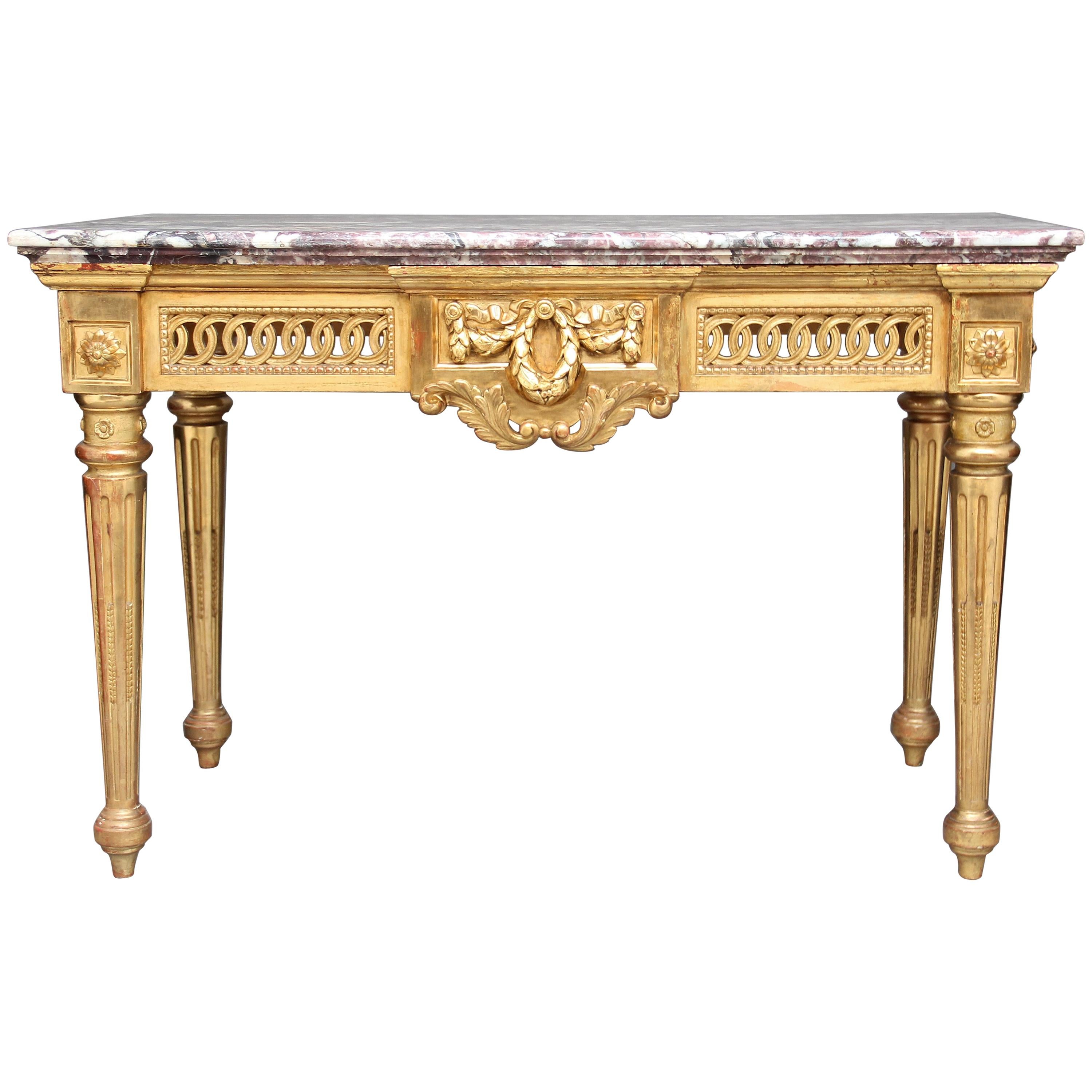 19th Century Carved and Gilt Marble Top Console Table