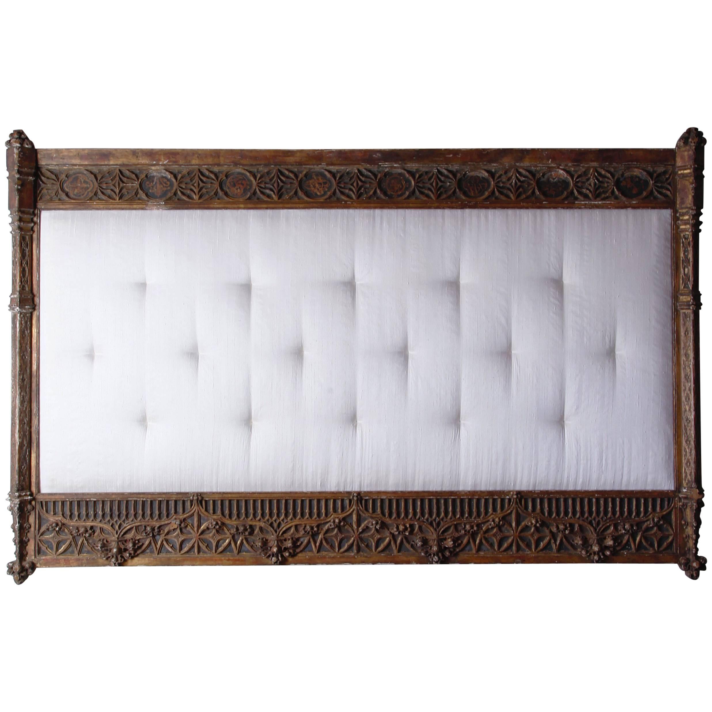 19th Century Carved and Gilt NeoGothic King Sized Headboard at 1stDibs