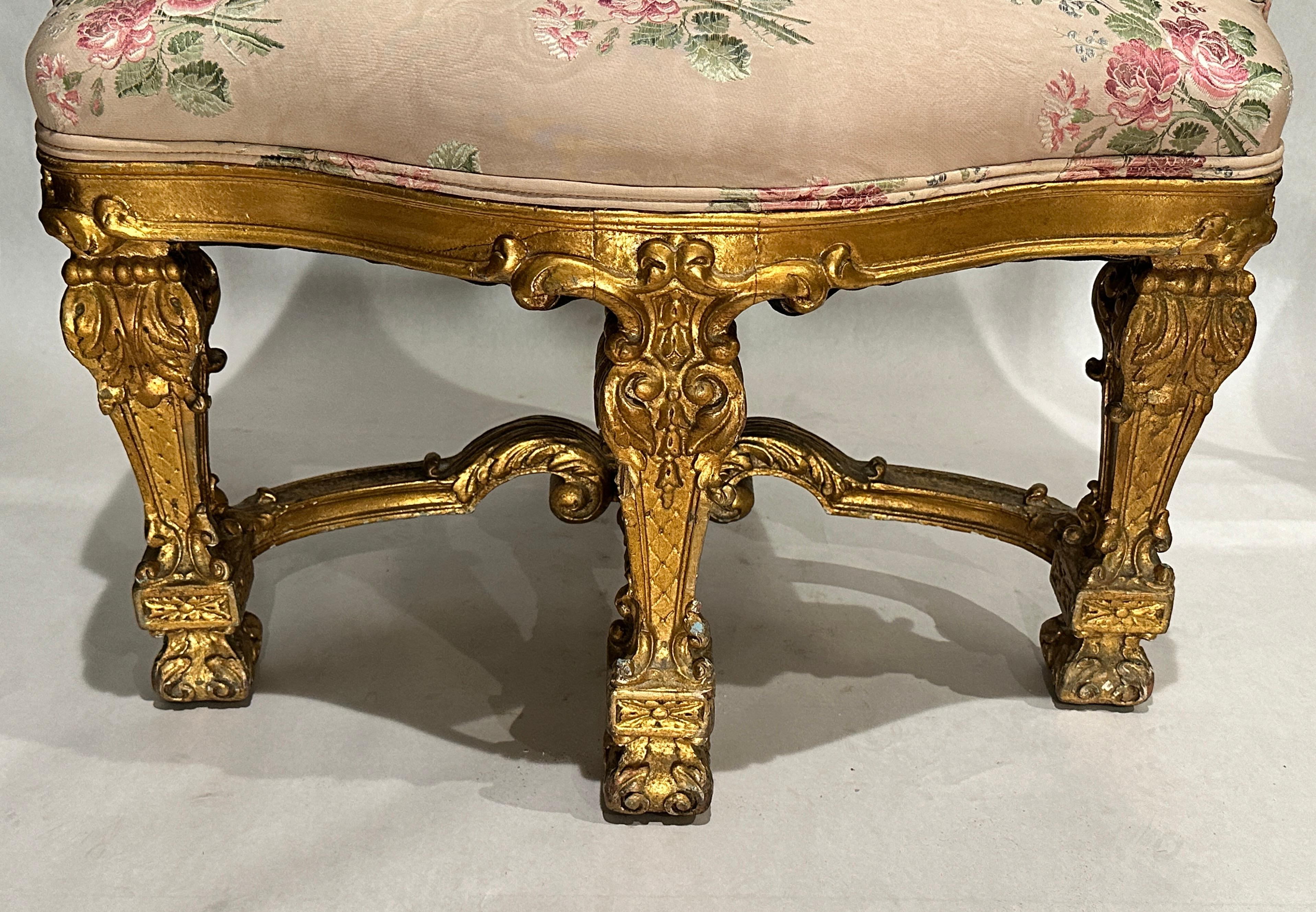 Hand-Carved 19th Century Carved And Gilt Vanity Chair For Sale