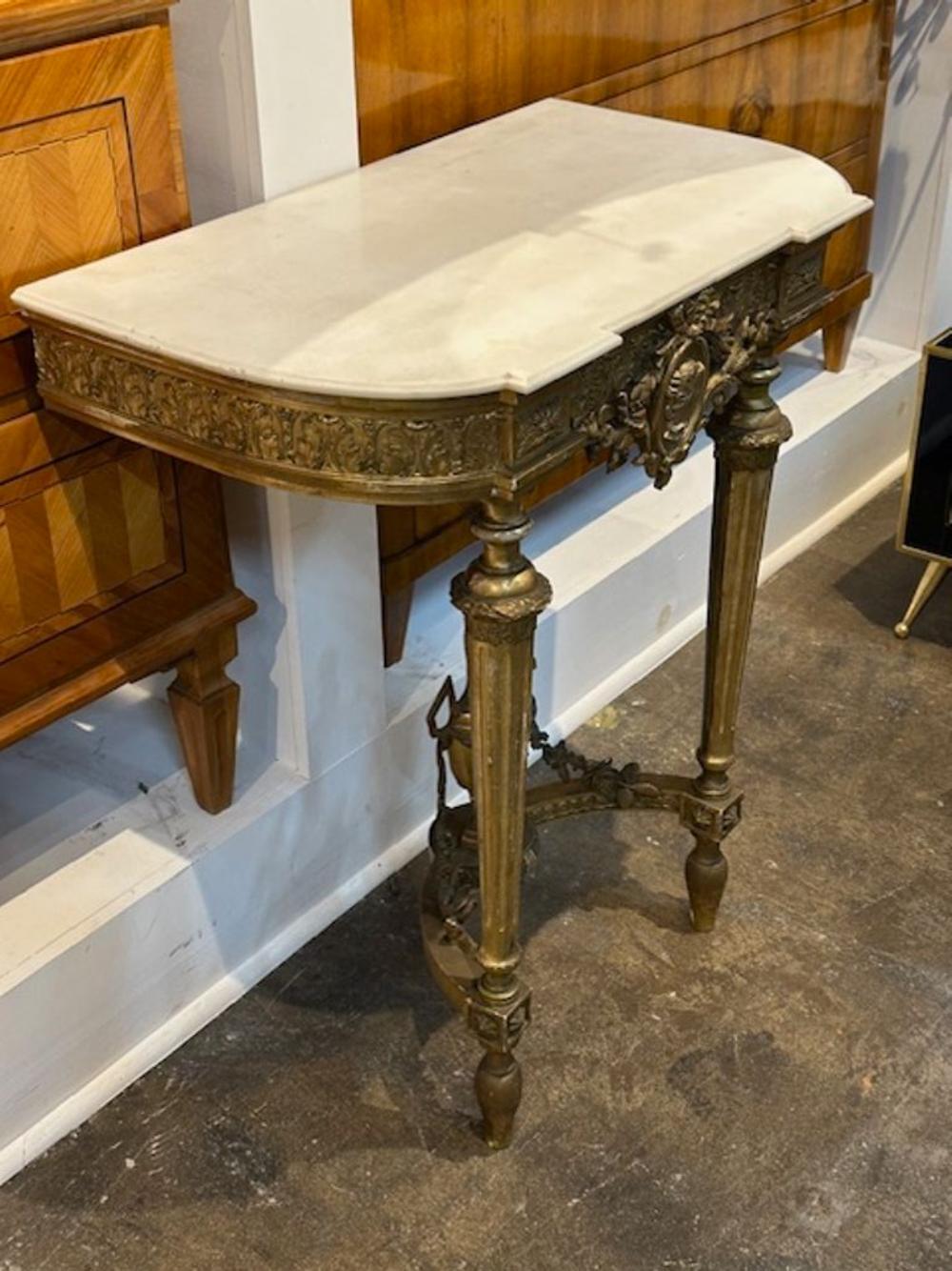 Marble 19th Century Carved and Giltwood Neo-Classical Console For Sale