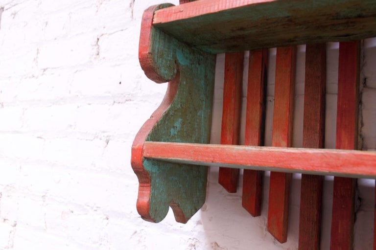 19th Century Carved and Hand Painted Americana Wooden Folk Art Shelf ...