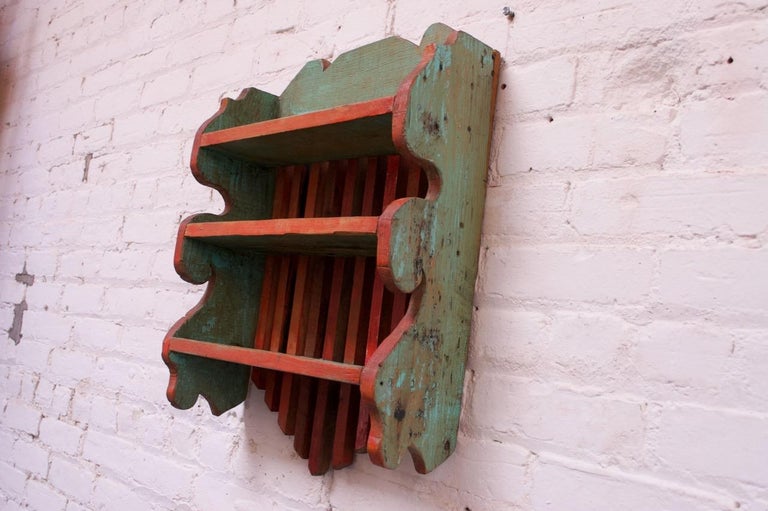 19th Century Carved and Hand Painted Americana Wooden Folk Art Shelf ...