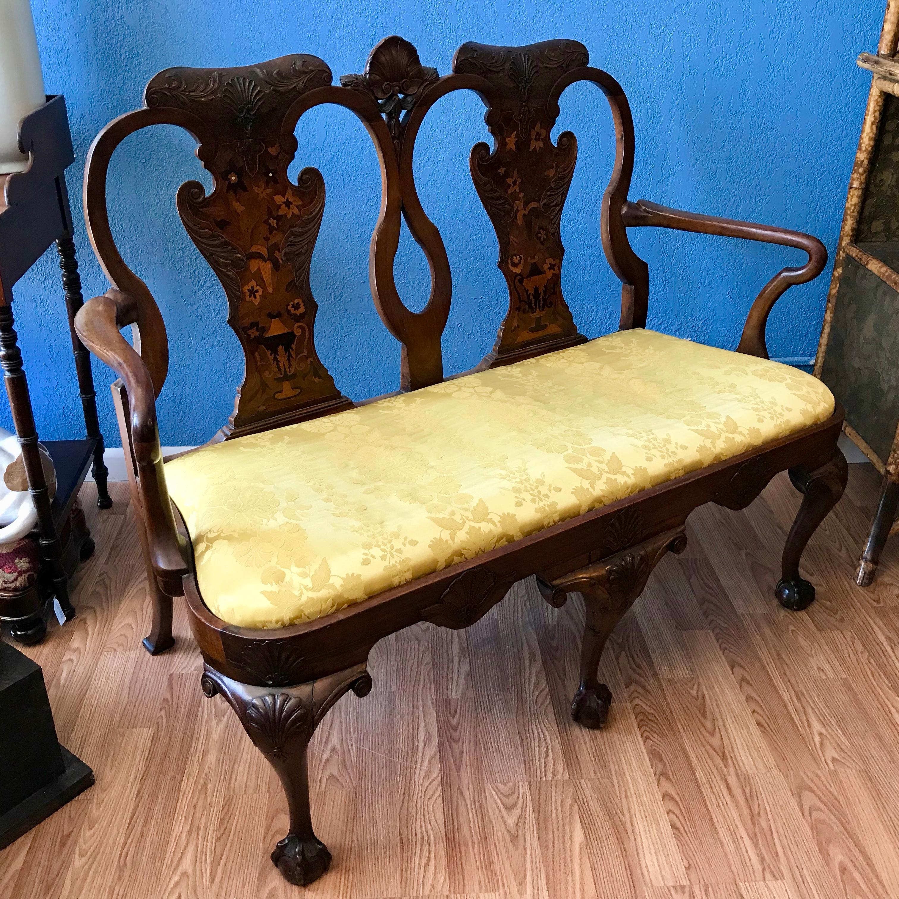 19th Century Carved and Inlaid Settee In Good Condition In West Palm Beach, FL