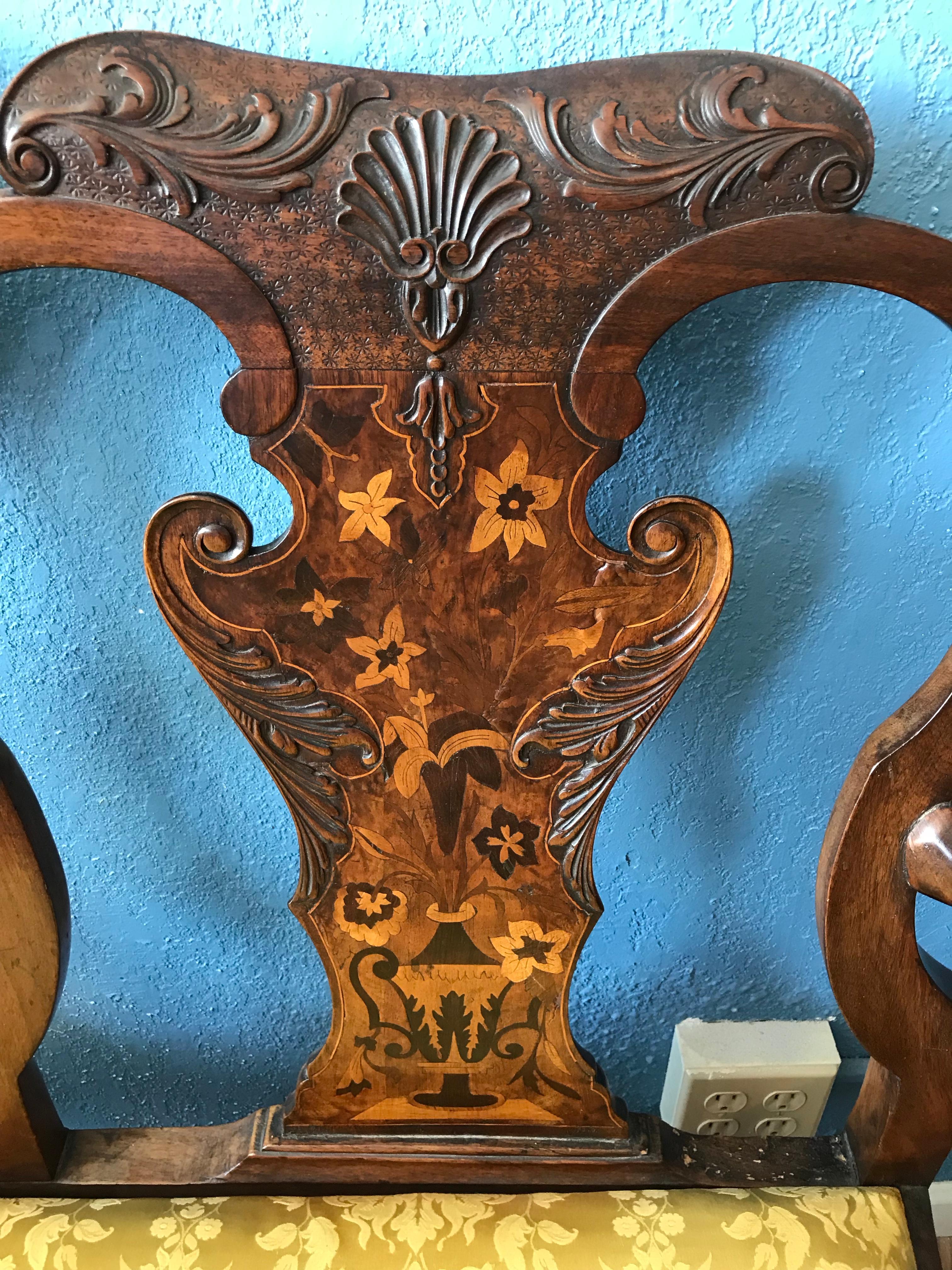 19th Century Carved and Inlaid Settee 1