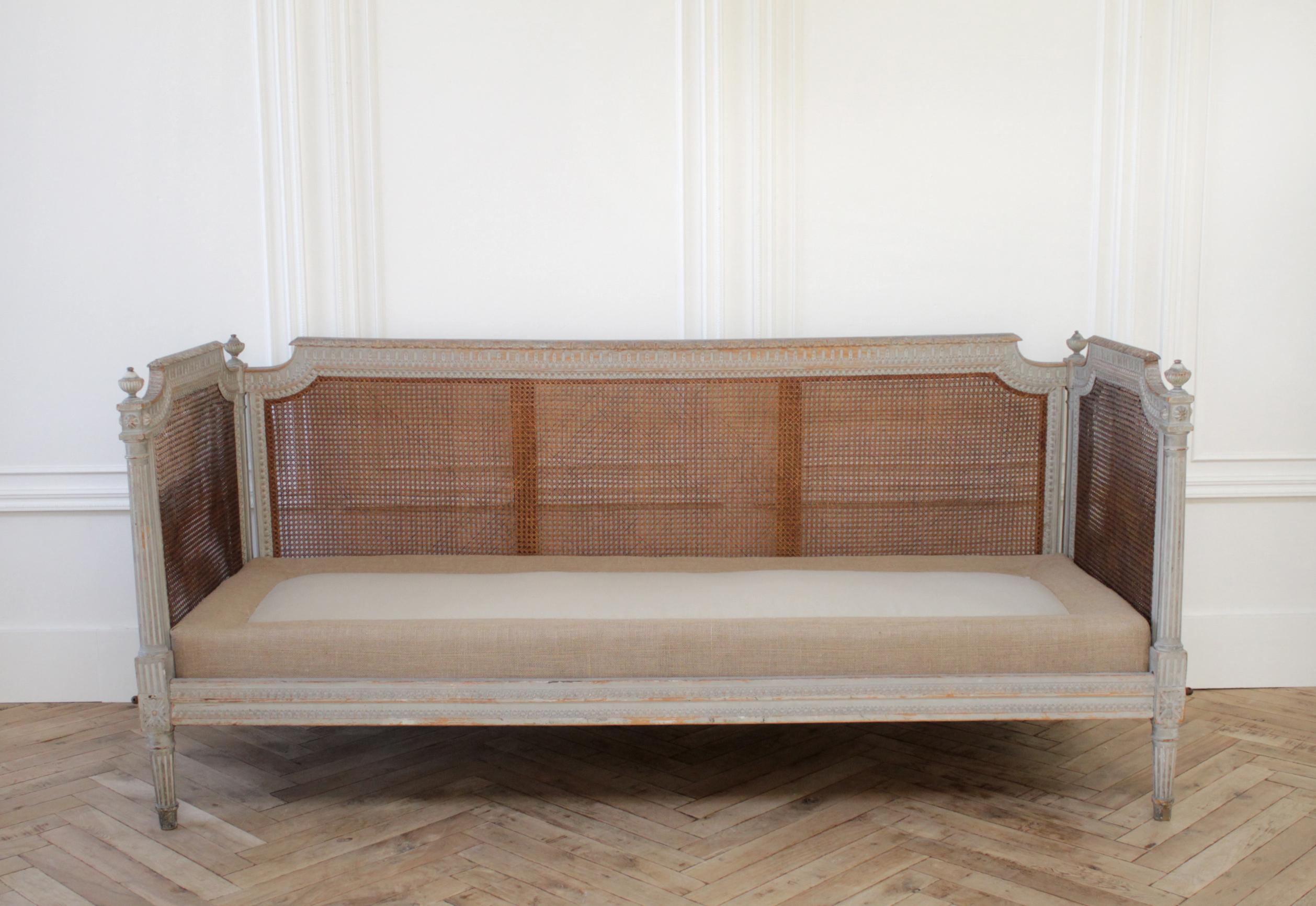 19th Century Carved and Original Painted Louis XVI Style Cane Daybed 13