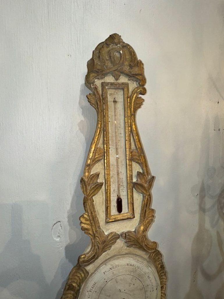 Barómetro tallado y pintado del siglo XIX Francés en venta
